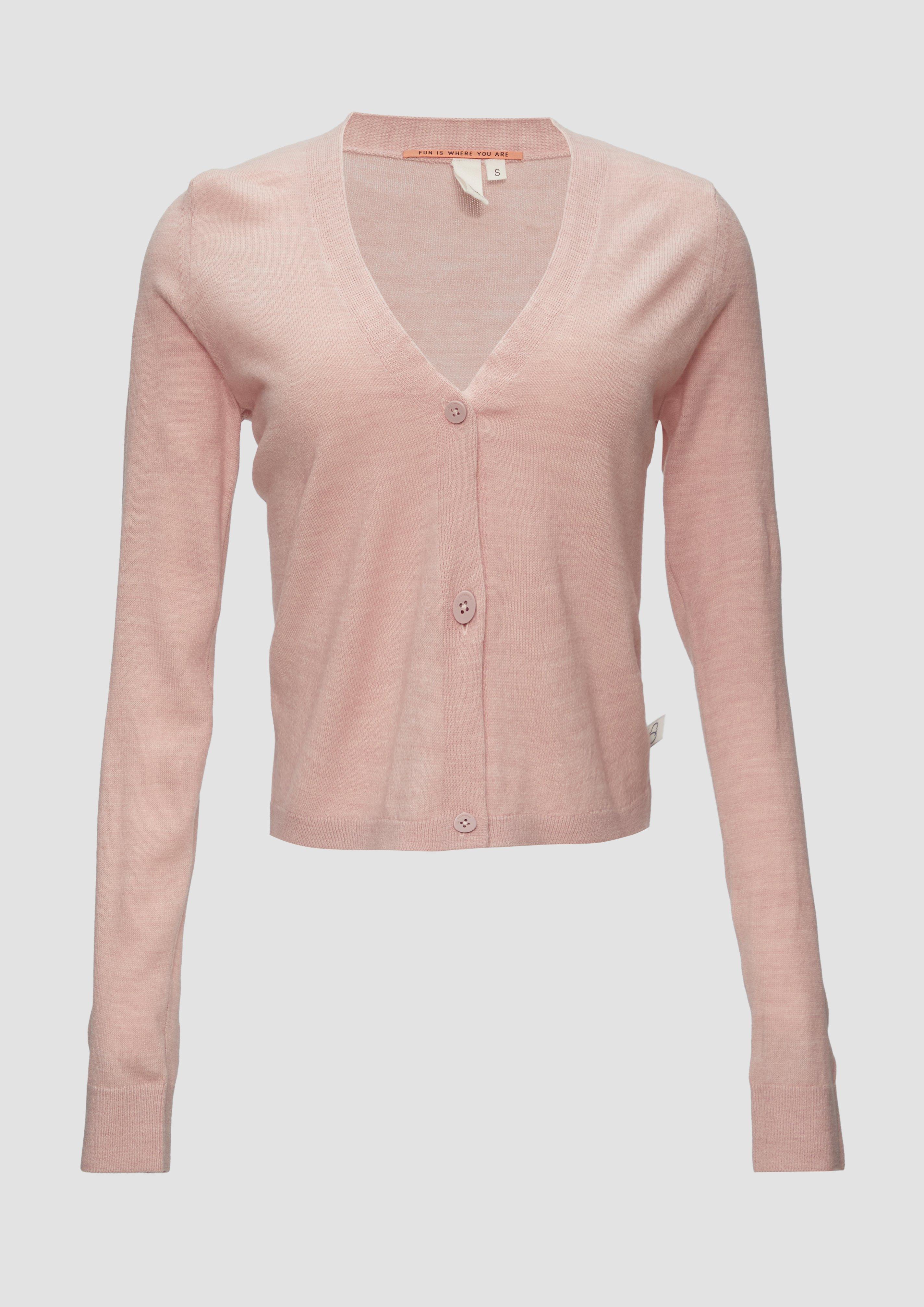 QS - Verkürzte Strickjacke in melierter Optik, Damen, Rosa