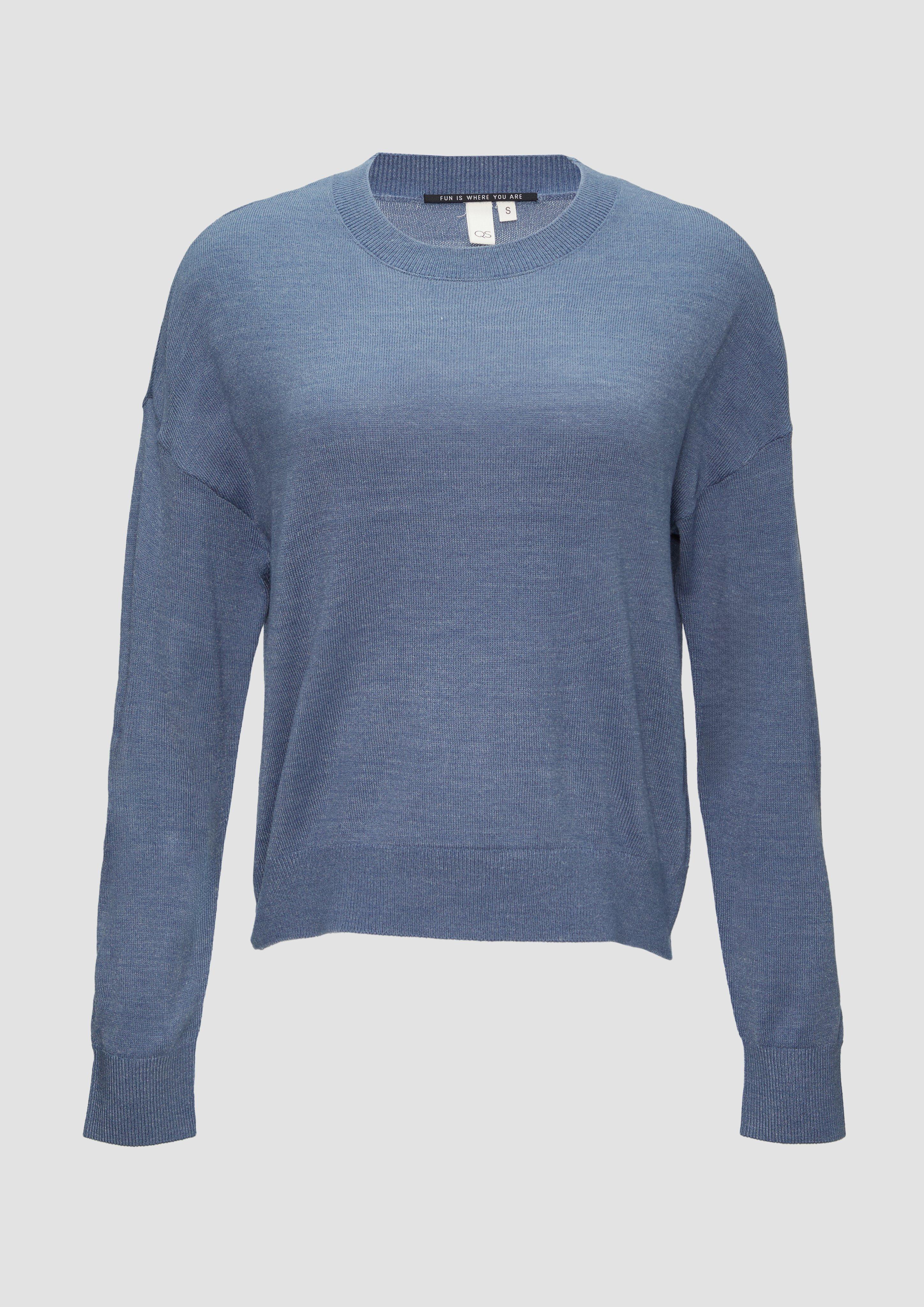 QS - Verkürzter Strickpullover in Melange-Optik, Damen, blau