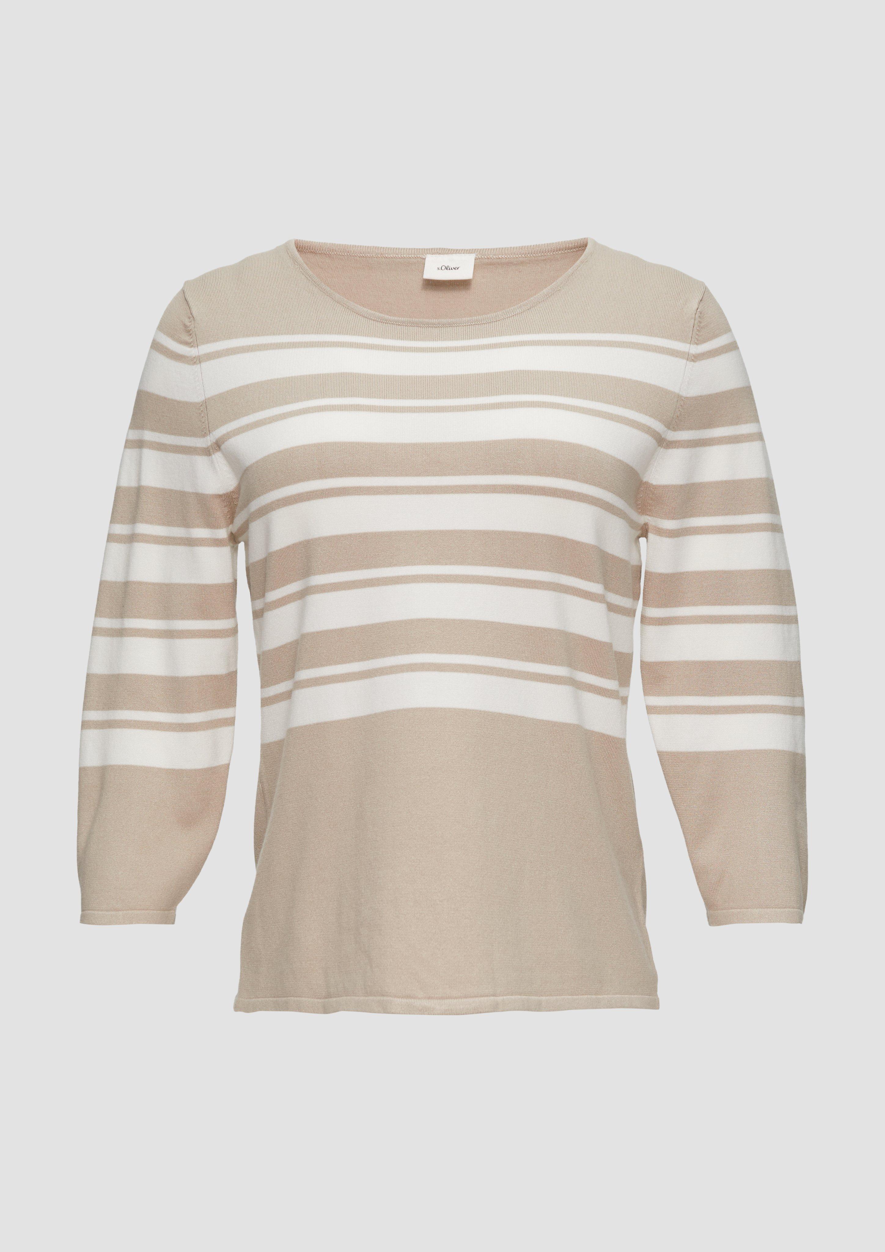 s.Oliver - Gestreifter Strickpullover aus Viskosemix, Damen, Beige