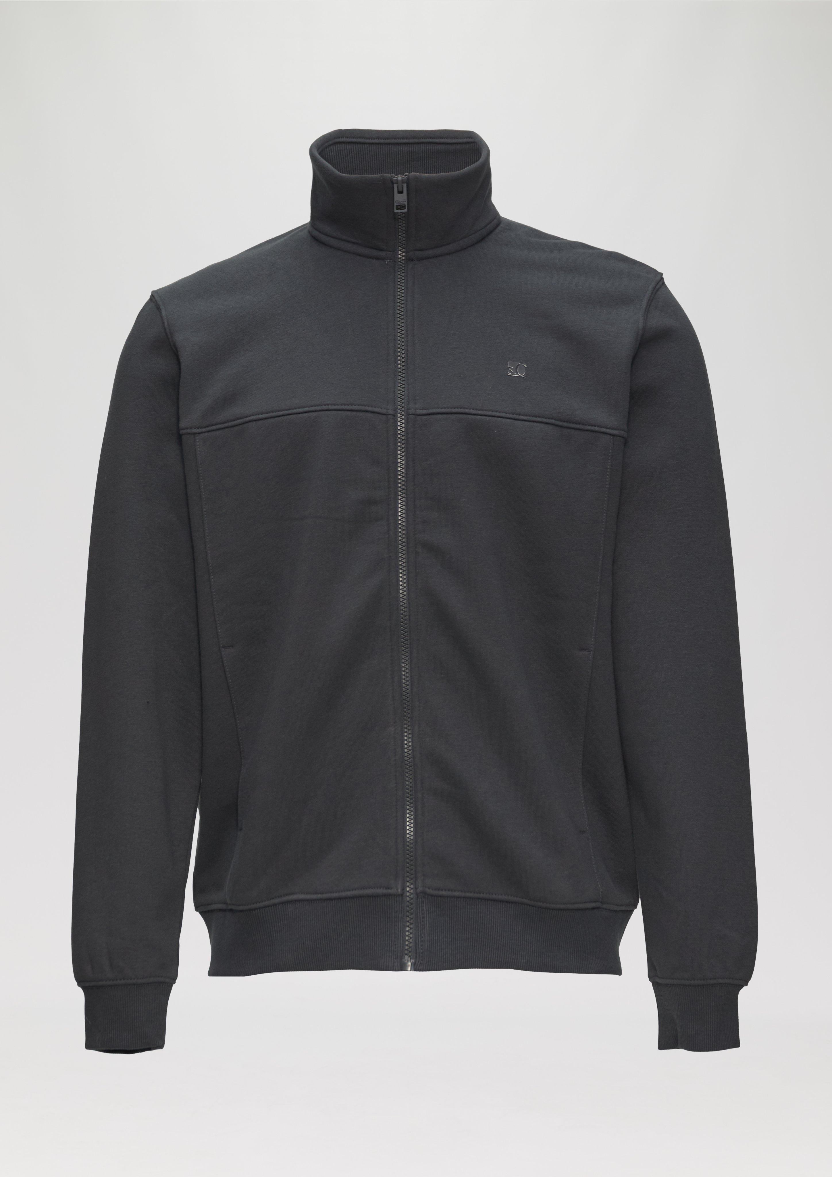 s.Oliver - Sweatjacke mit Stehkragen und Logo-Detail, Herren, grau