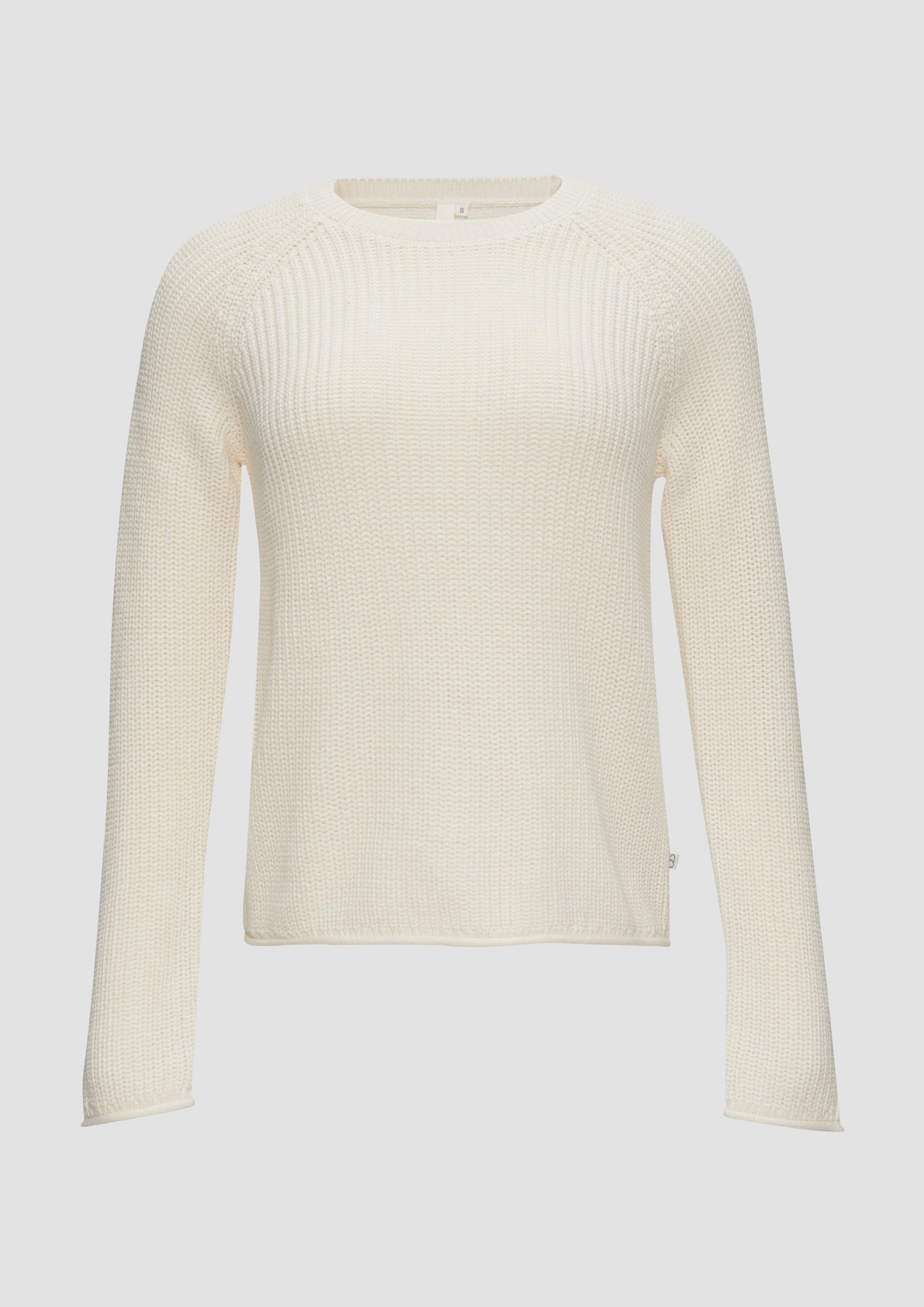 QS - Melierter Strickpullover mit Raglanärmeln, Damen, creme