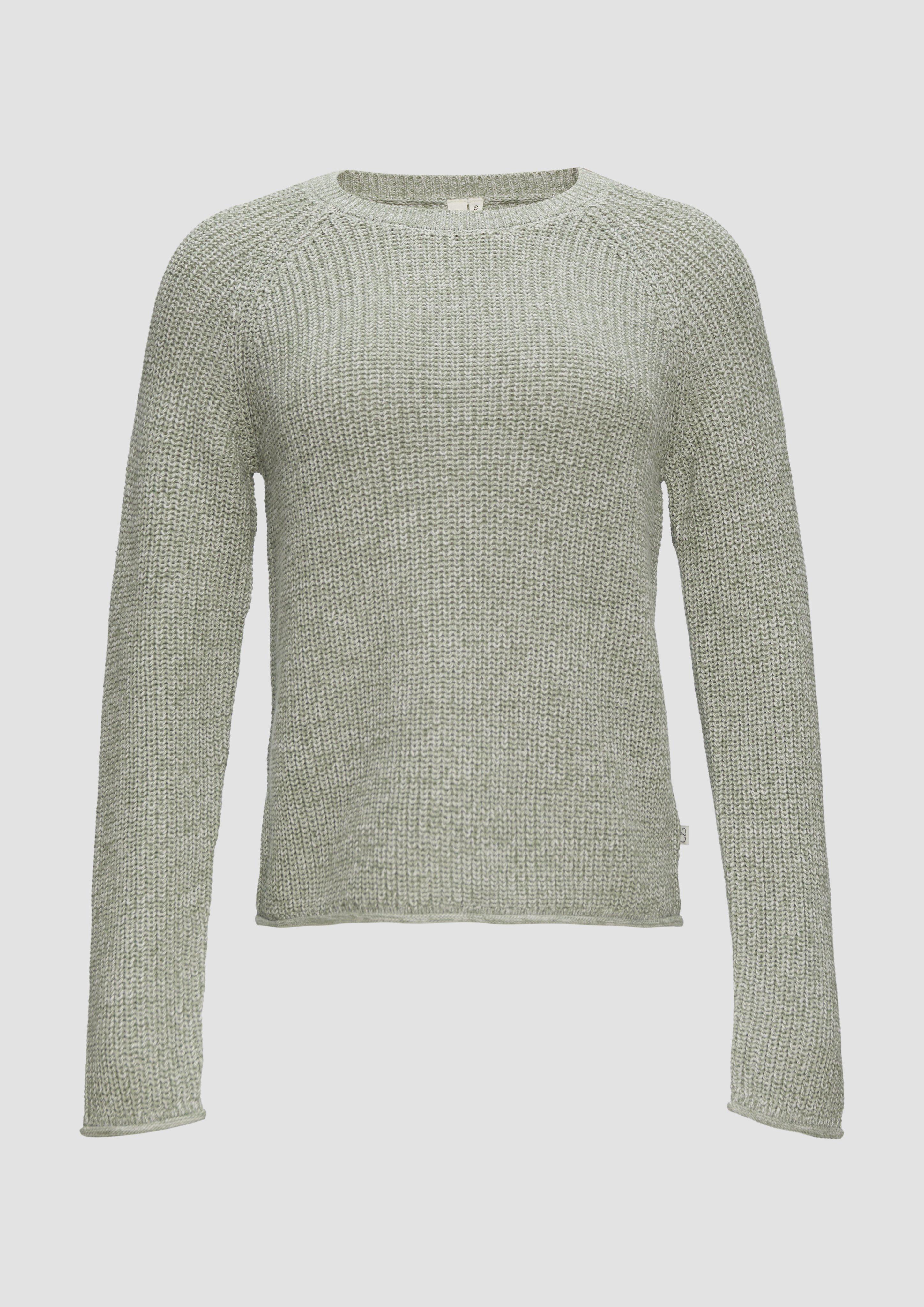 QS - Melierter Strickpullover mit Raglanärmeln, Damen, grün