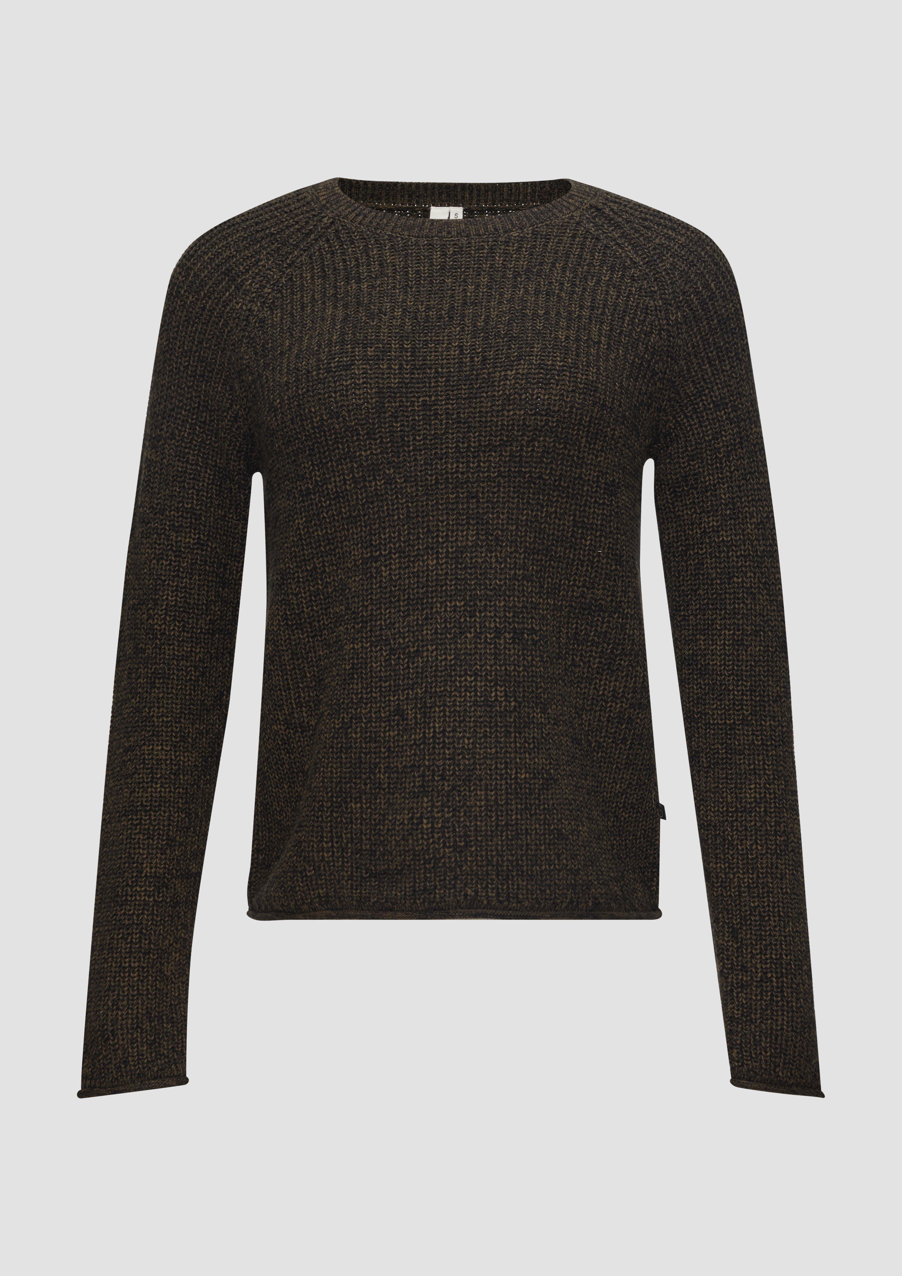 QS - Melierter Strickpullover mit Raglanärmeln, Damen, Grün