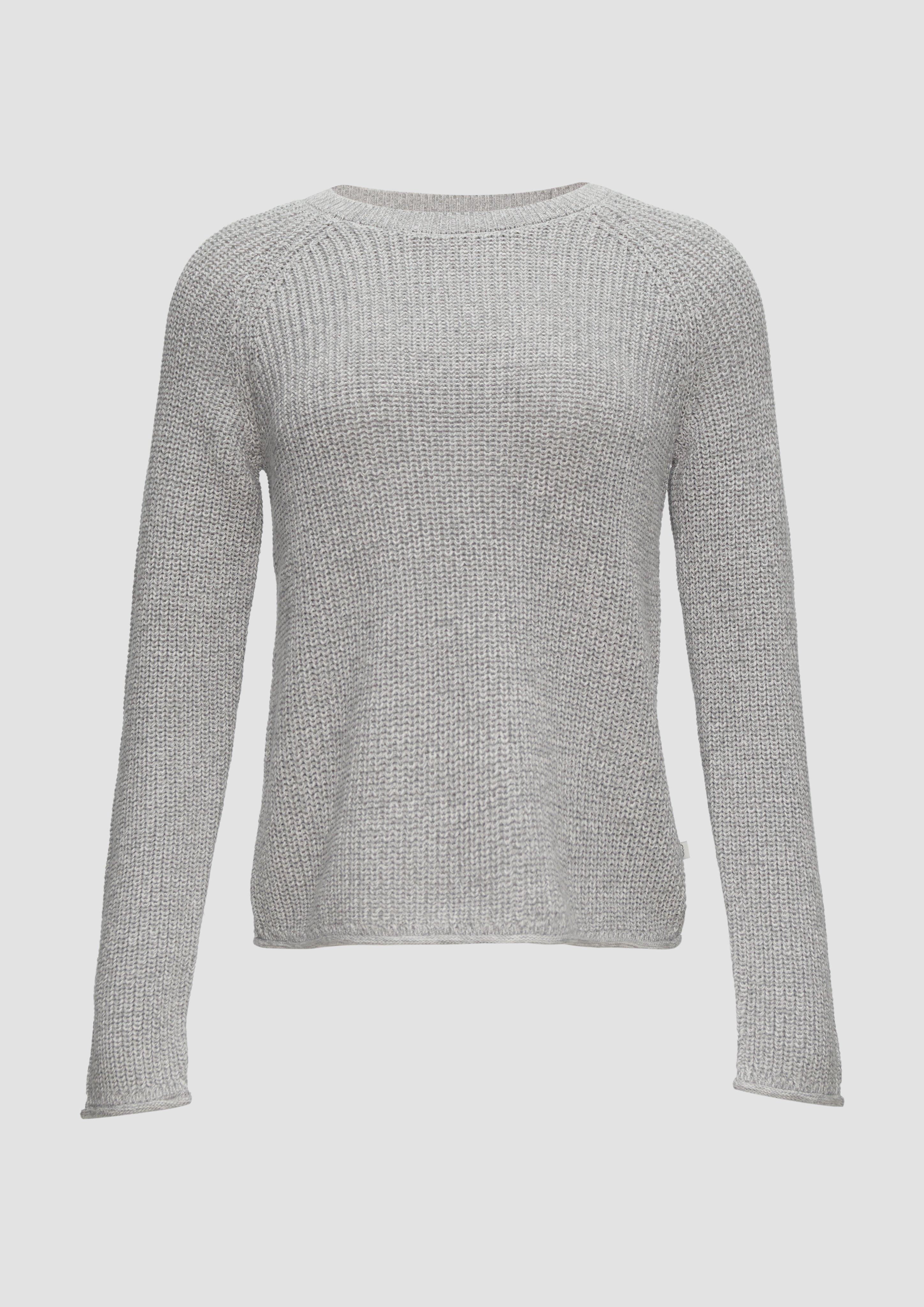 QS - Melierter Strickpullover mit Raglanärmeln, Damen, grau
