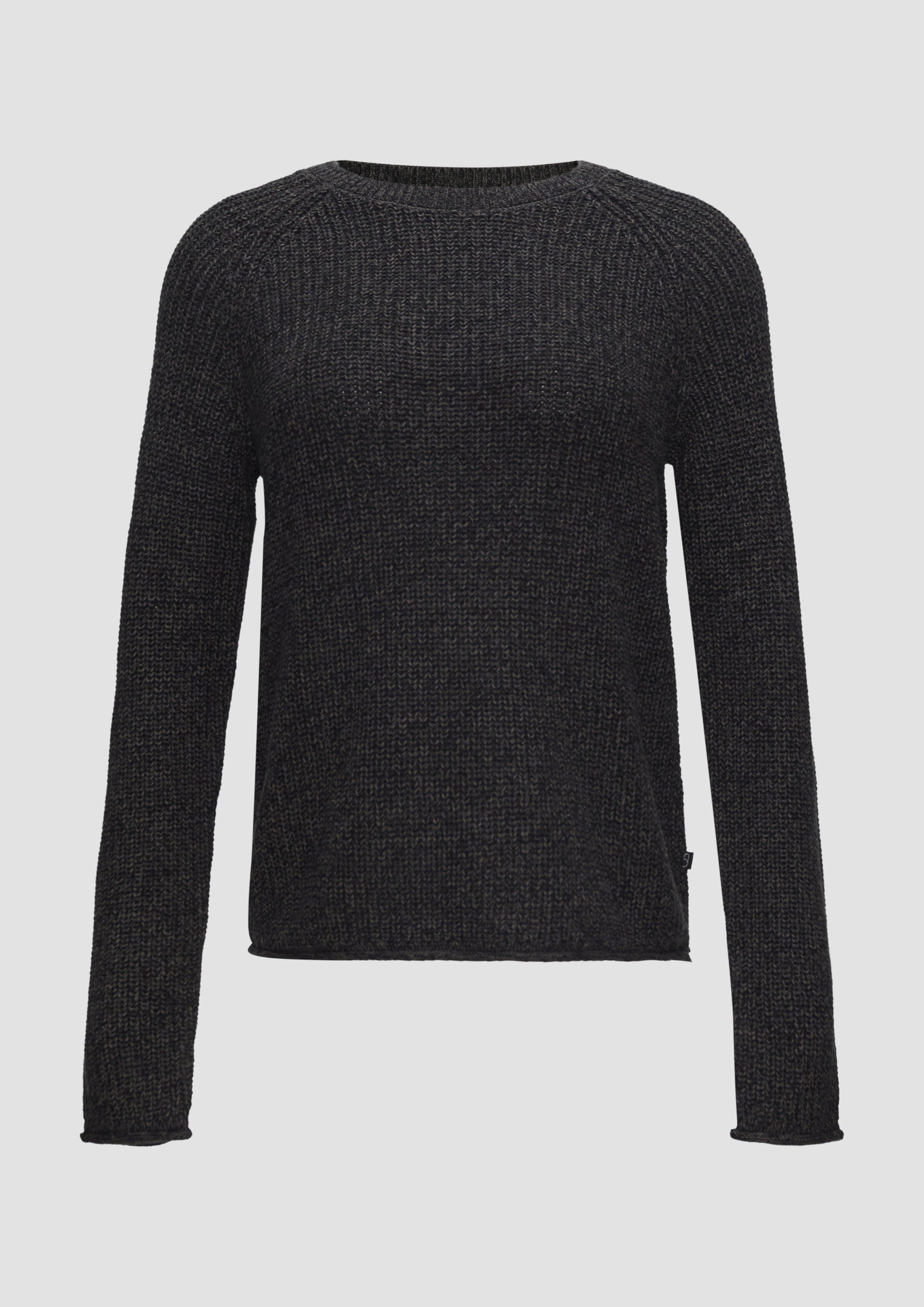 QS - Melierter Strickpullover mit Raglanärmeln, Damen, schwarz