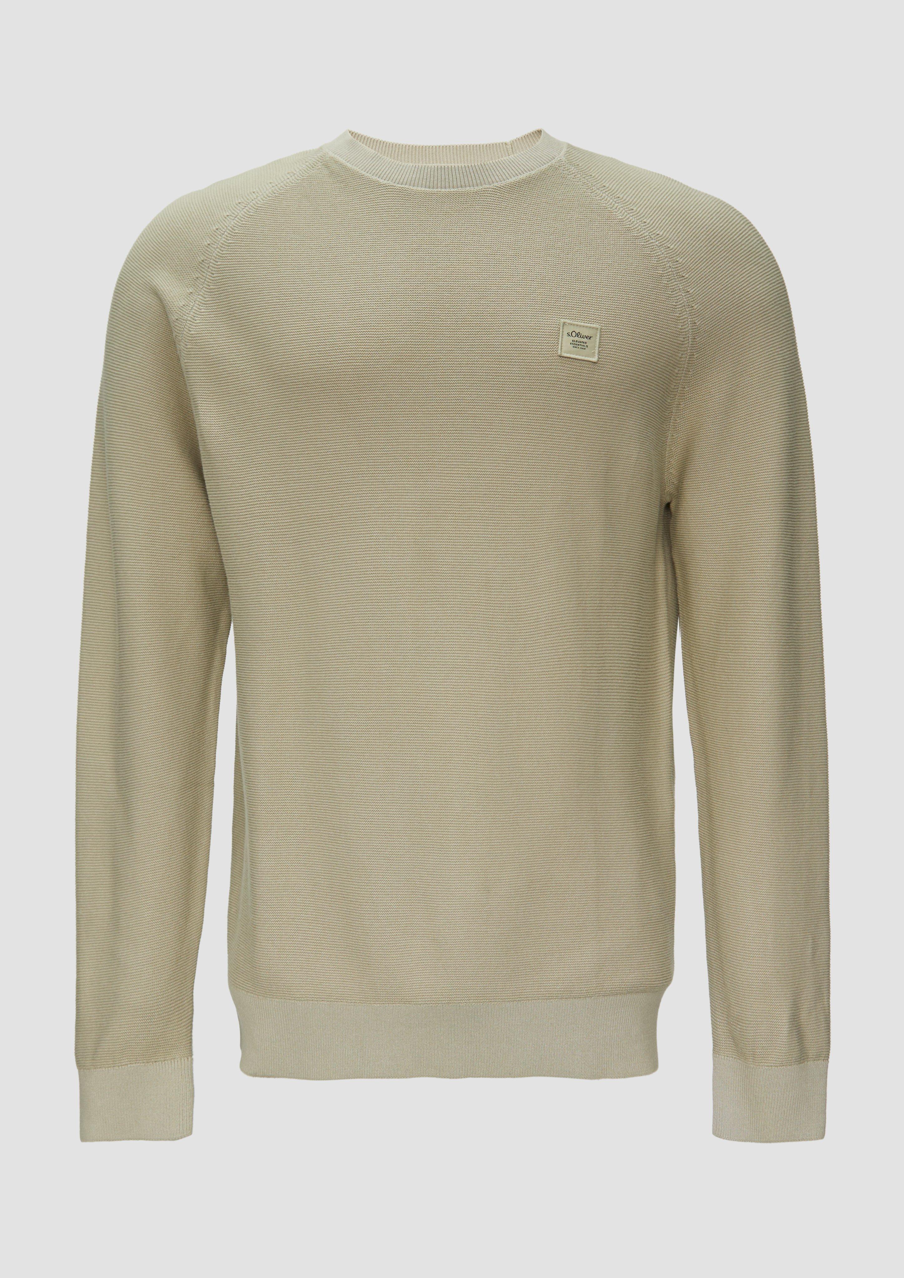 s.Oliver - Strickpullover mit Struktur und Label-Patch, Herren, Beige