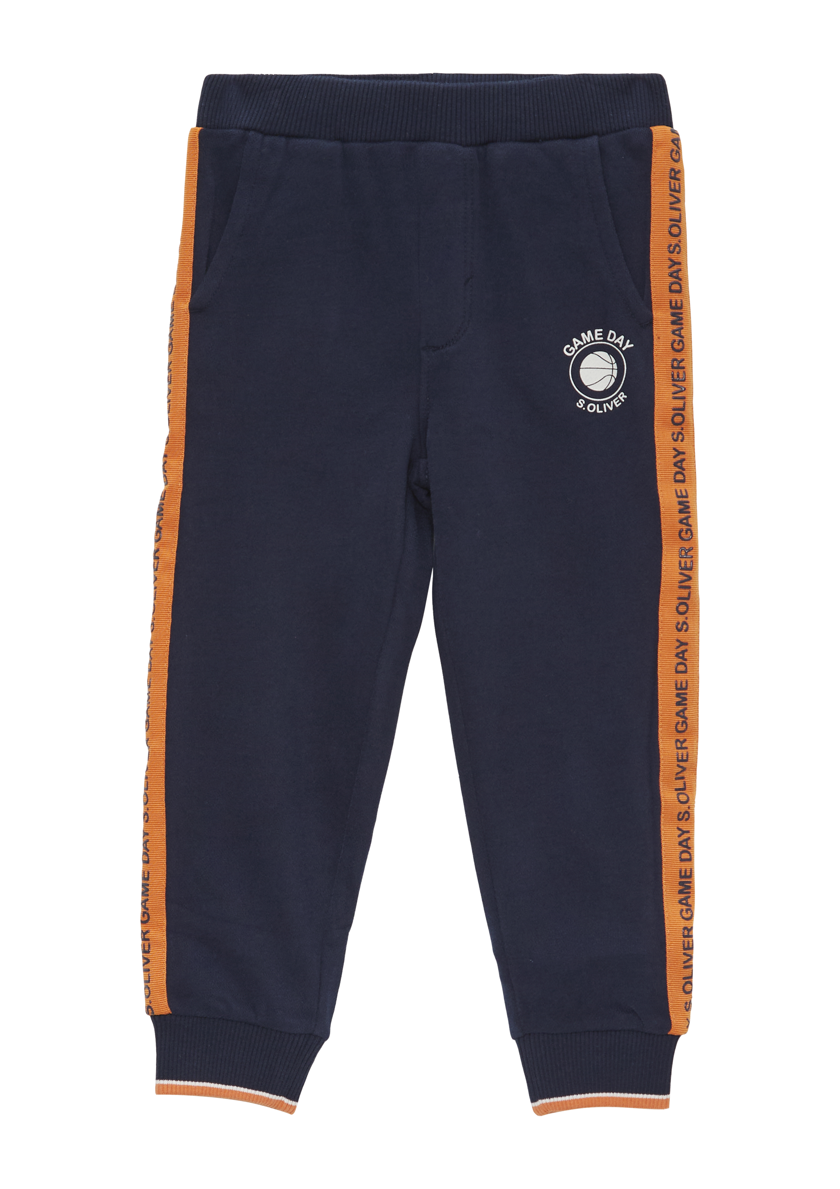 s.Oliver - Jogginghose mit gummiertem Print und Kontraststreifen, Kinder, blau