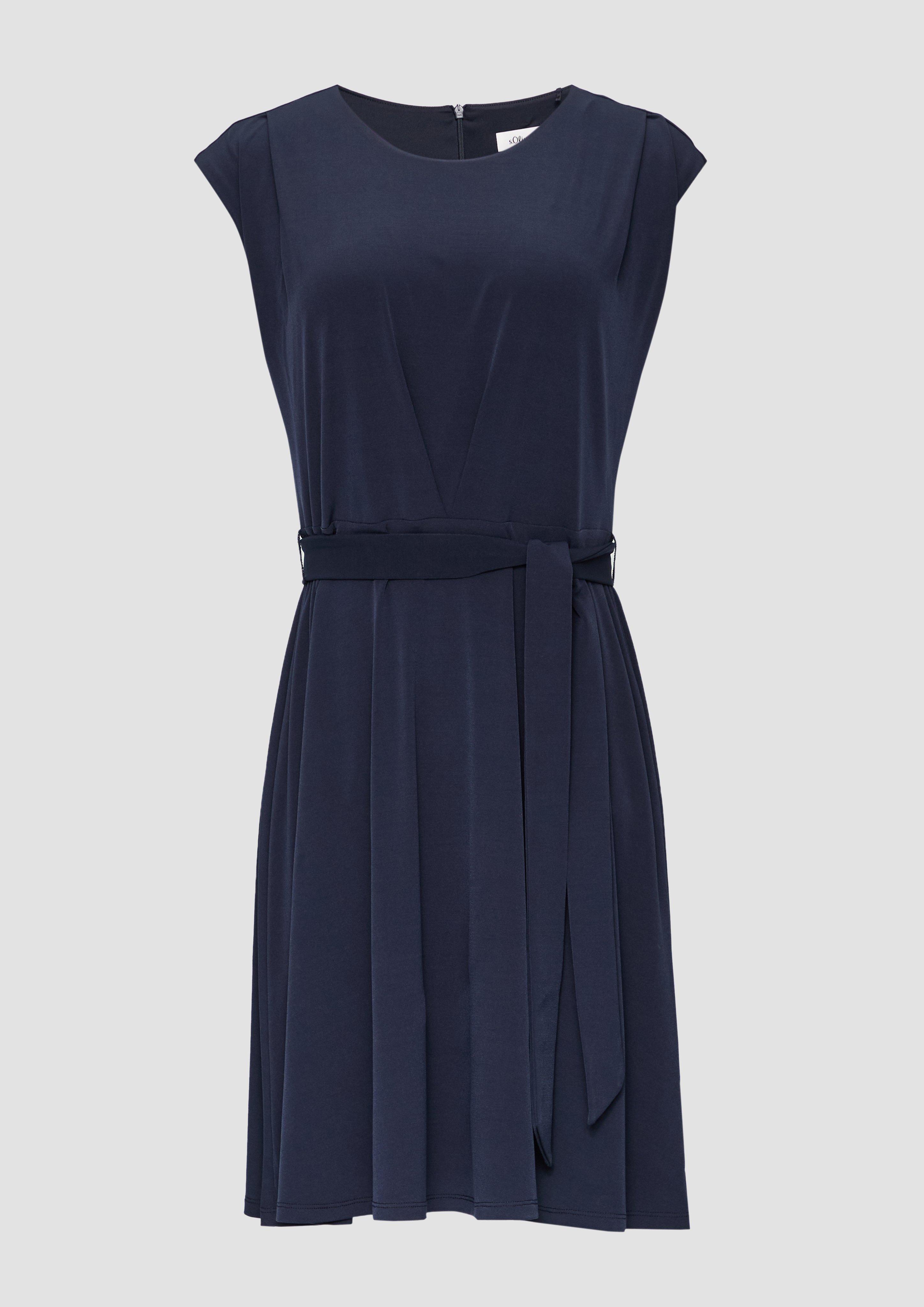 s.Oliver - Ausgestelltes Jersey-Kleid mit Falte und Bindegürtel, Damen, blau