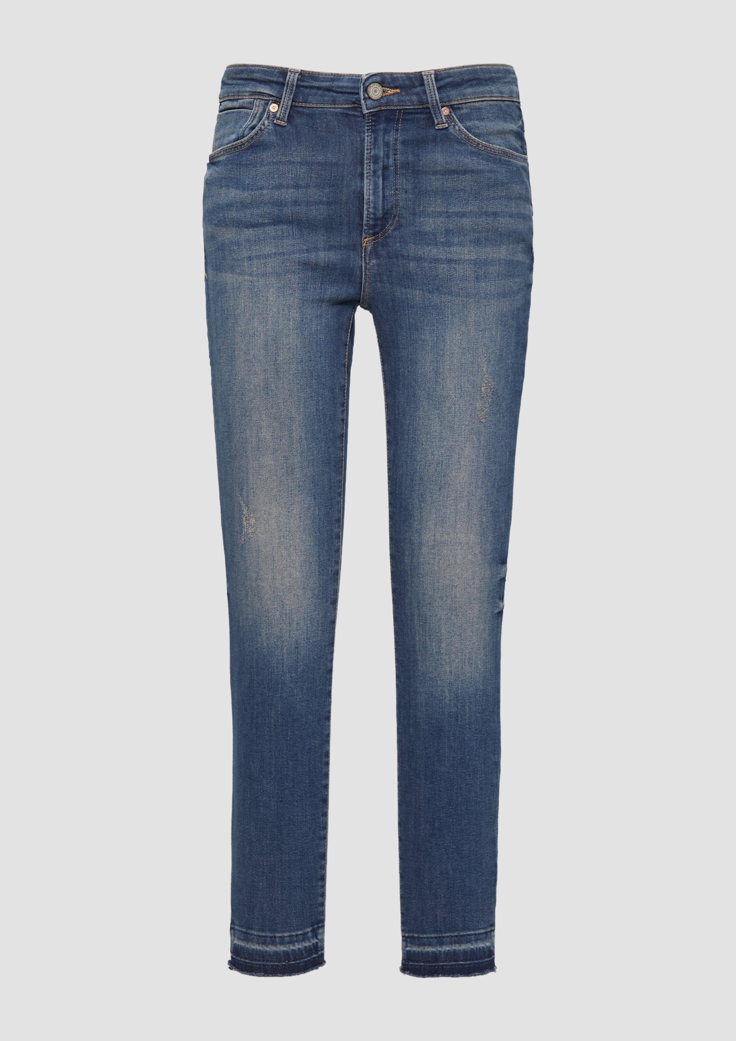 s.Oliver - Cropped Jeans Izabell / Skinny Fit / Mid Rise / Skinny Leg / mit offenem Saum, Damen, blau