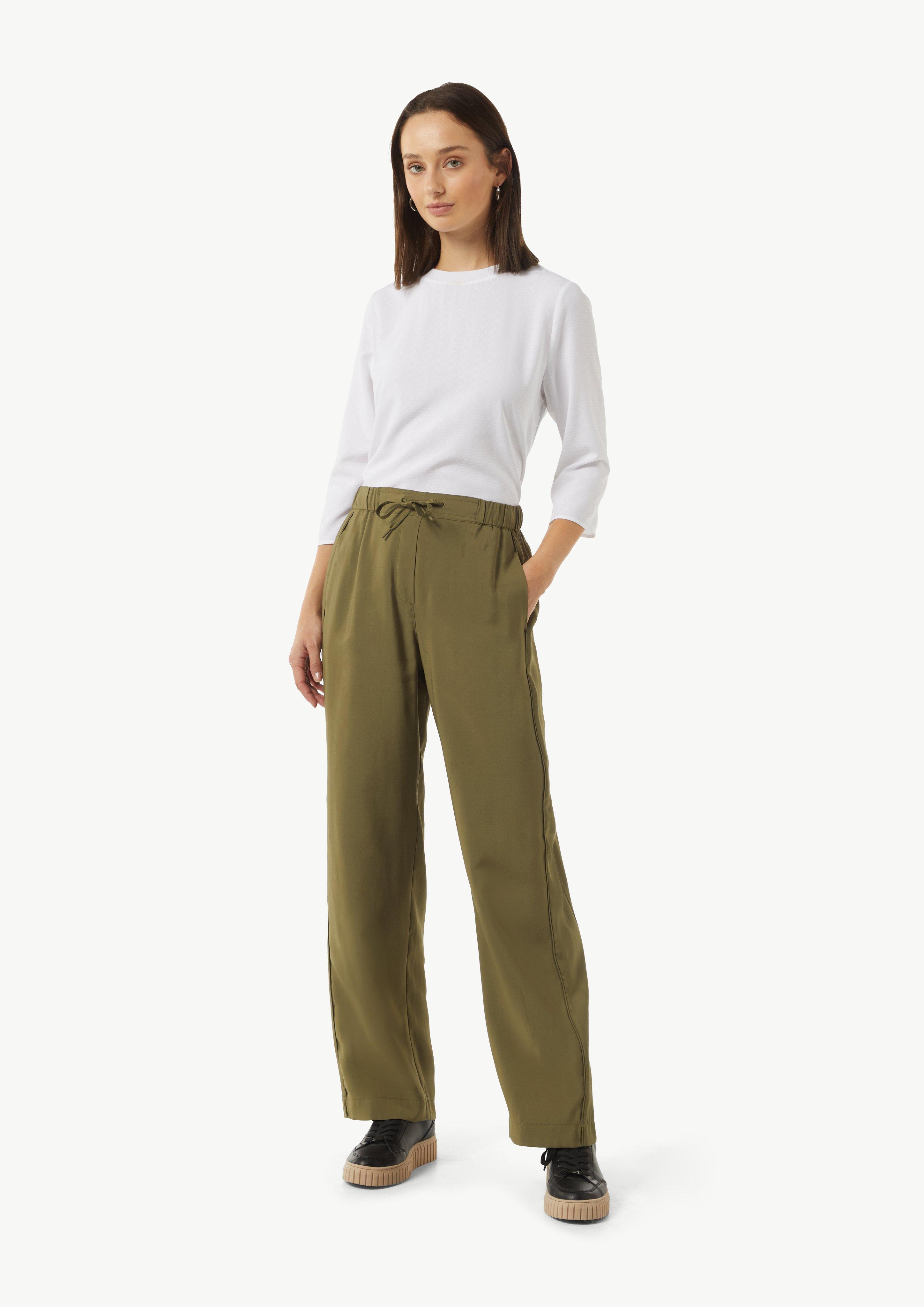 Wide-leg trousers with piped details - Olive | SCAYLE