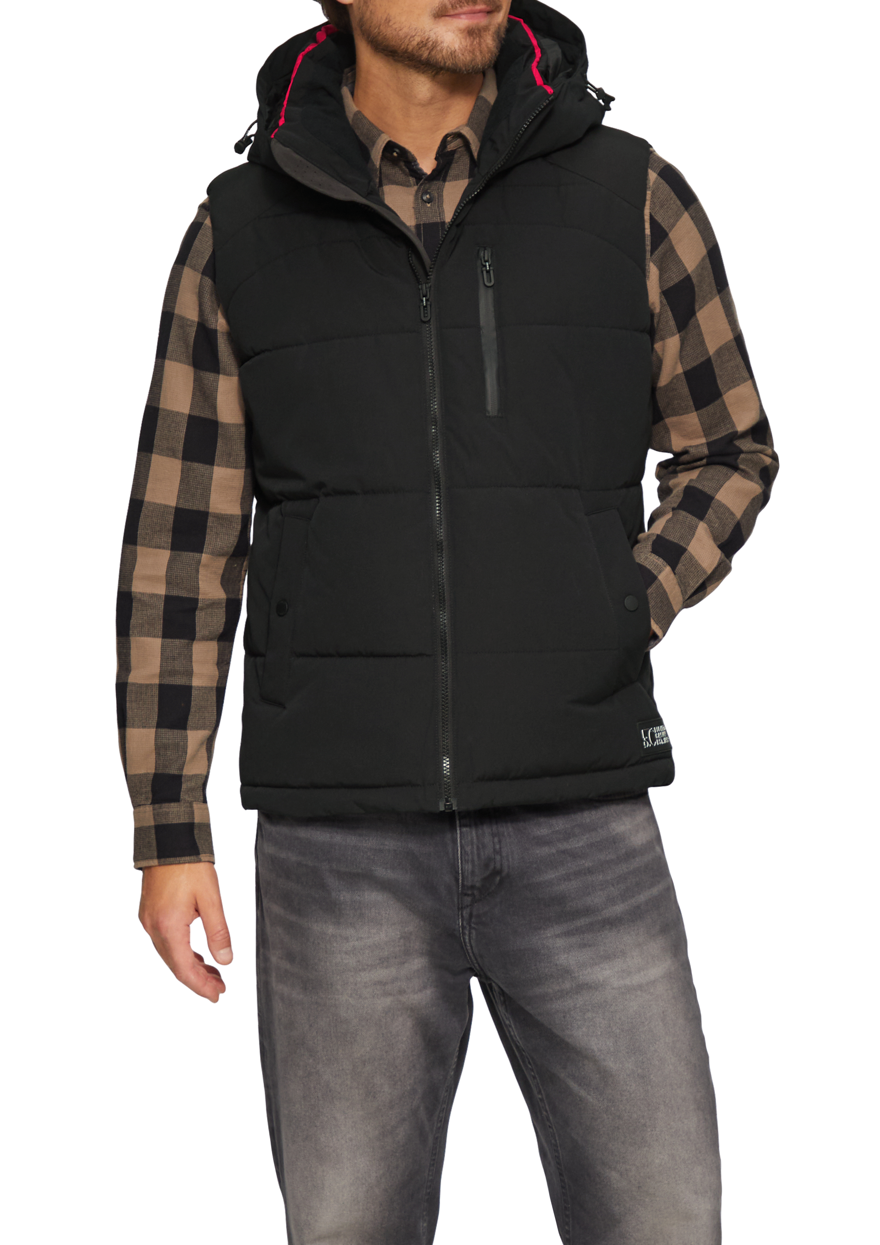 Wärmende Steppweste mit abnehmbarer Kapuze Schwarz