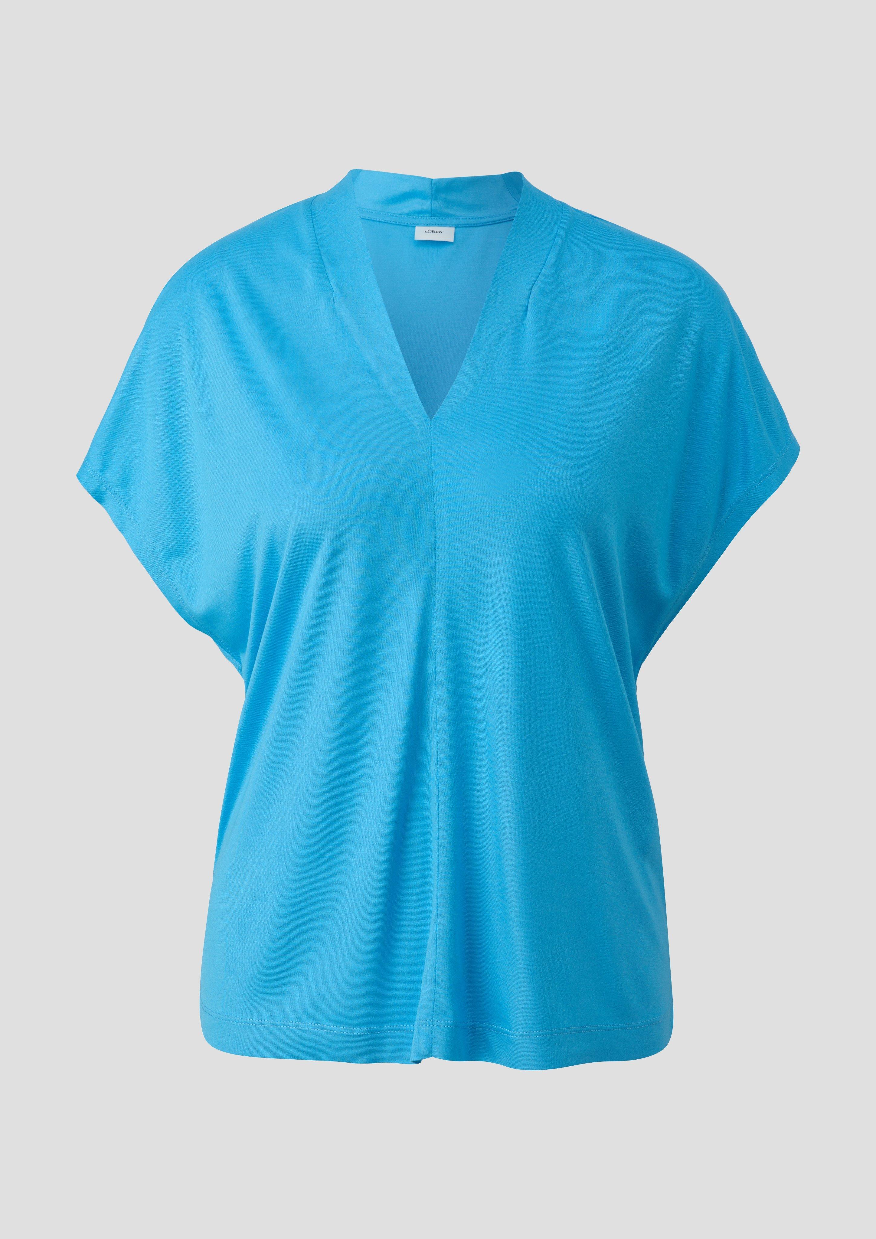 s.Oliver - Viskose-Shirt mit V-Ausschnitt, Damen, blau