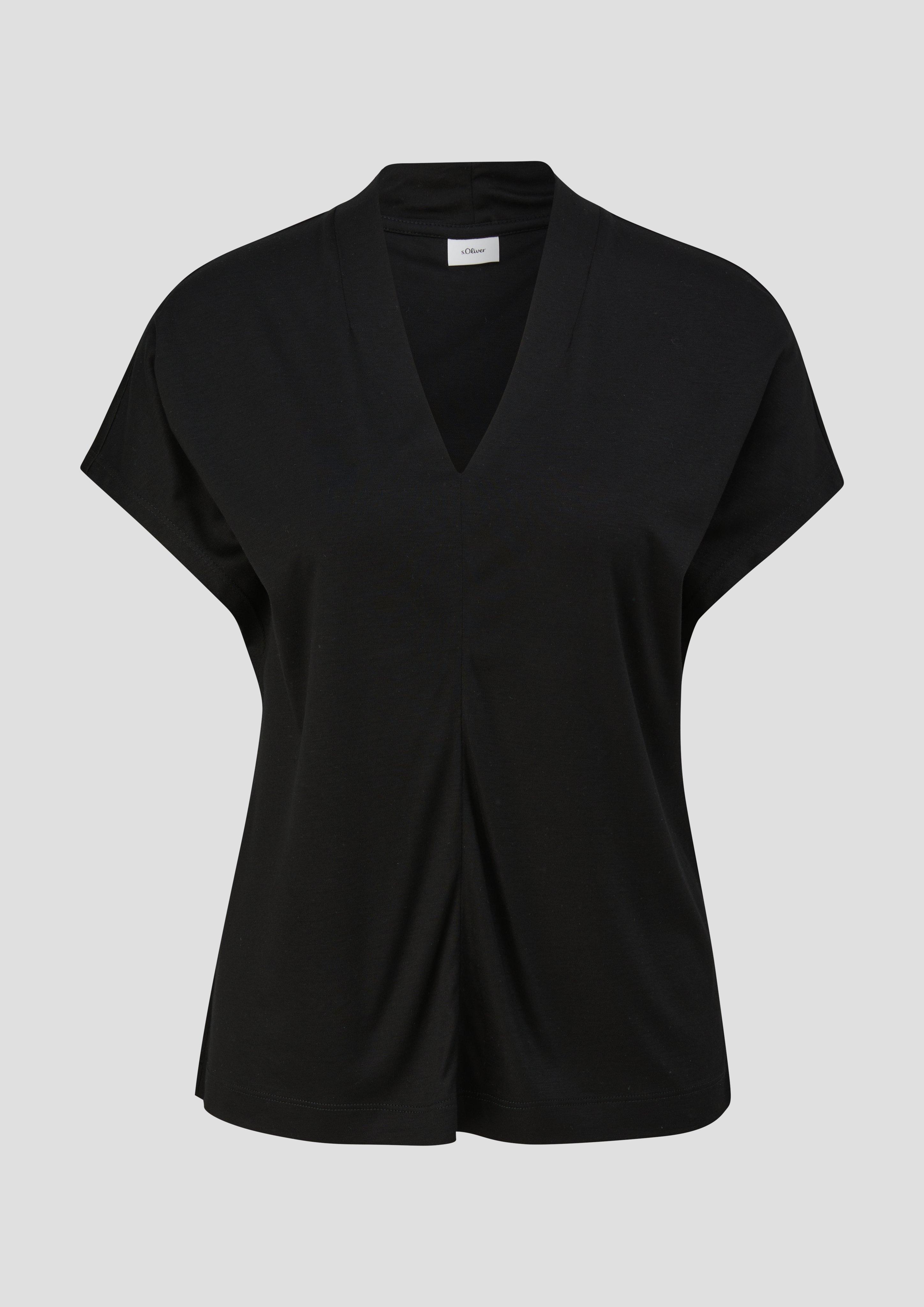 s.Oliver - Viskose-Shirt mit V-Ausschnitt, Damen, schwarz