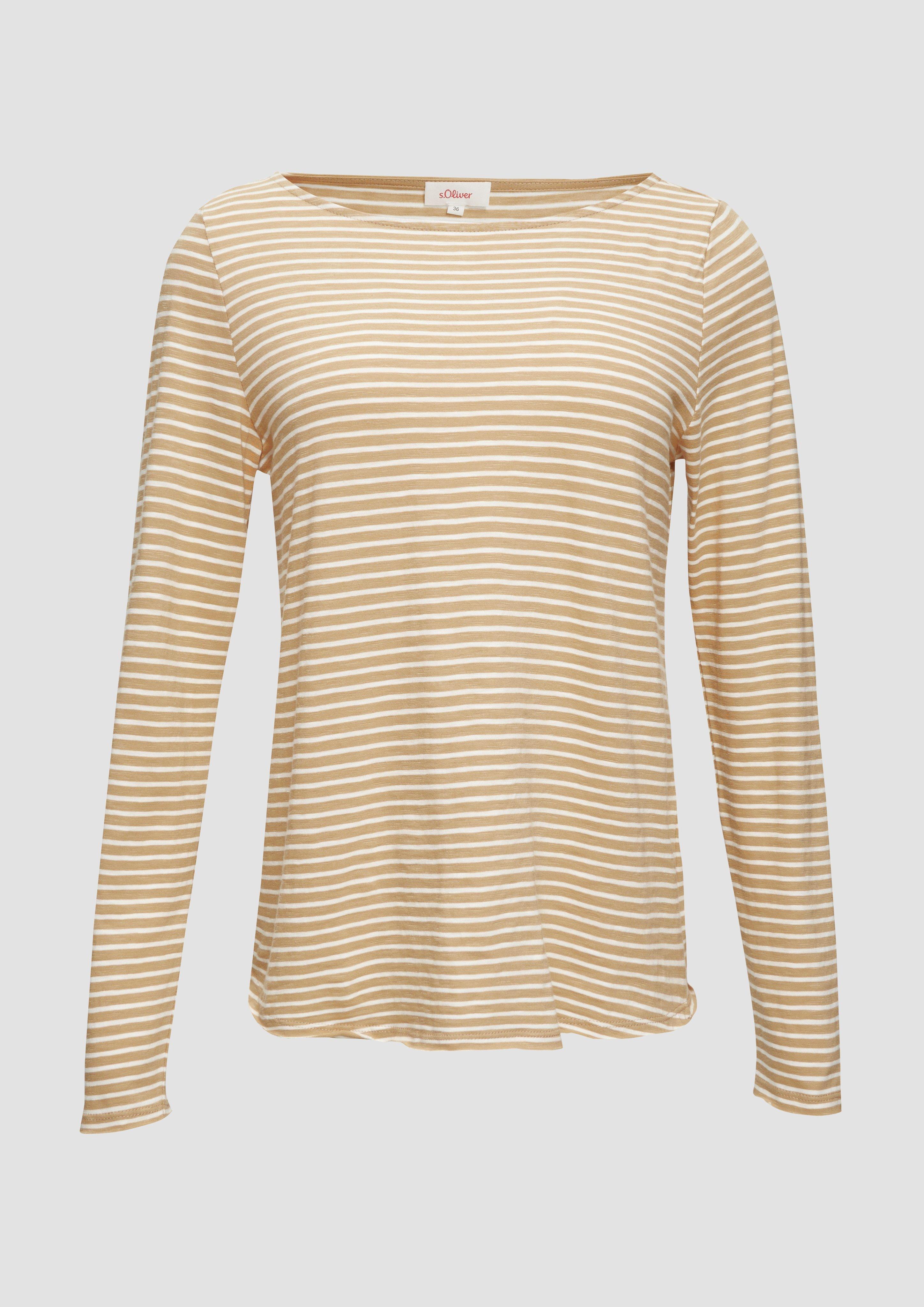 s.Oliver - Longsleeve mit Flammgarnstruktur und U-Boot-Ausschnitt, Damen, Beige