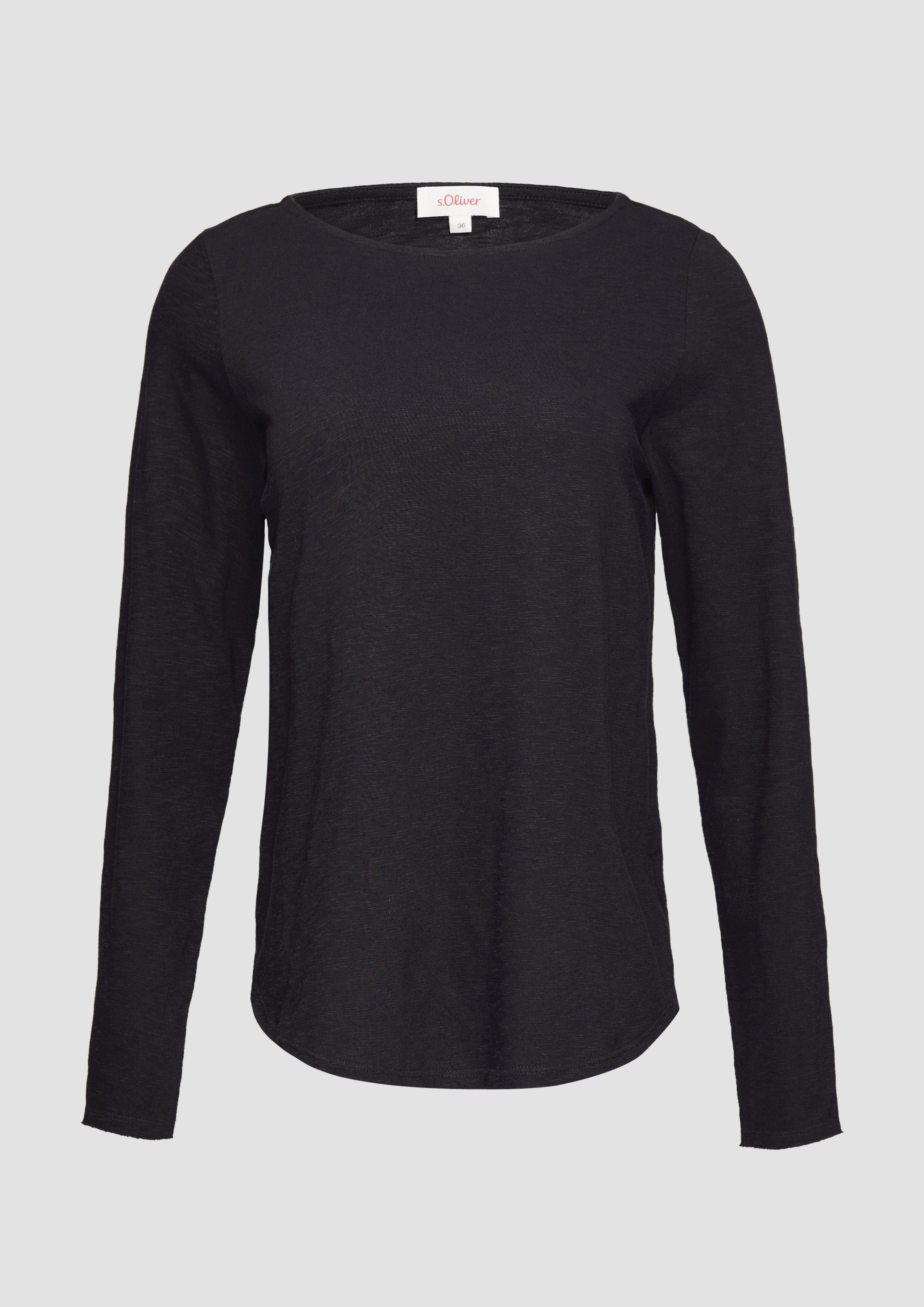 s.Oliver - Longsleeve mit Flammgarnstruktur und U-Boot-Ausschnitt, Damen, schwarz