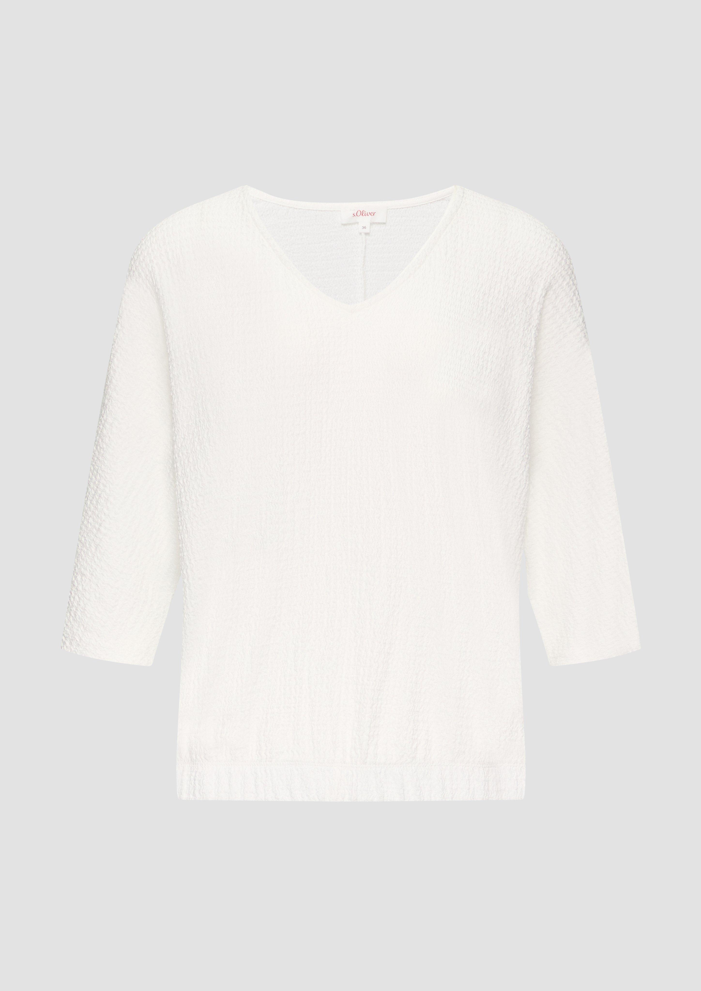 s.Oliver - Fein Strukturiertes Jerseyshirt mit 3/4-Fledermausärmeln, Damen, creme