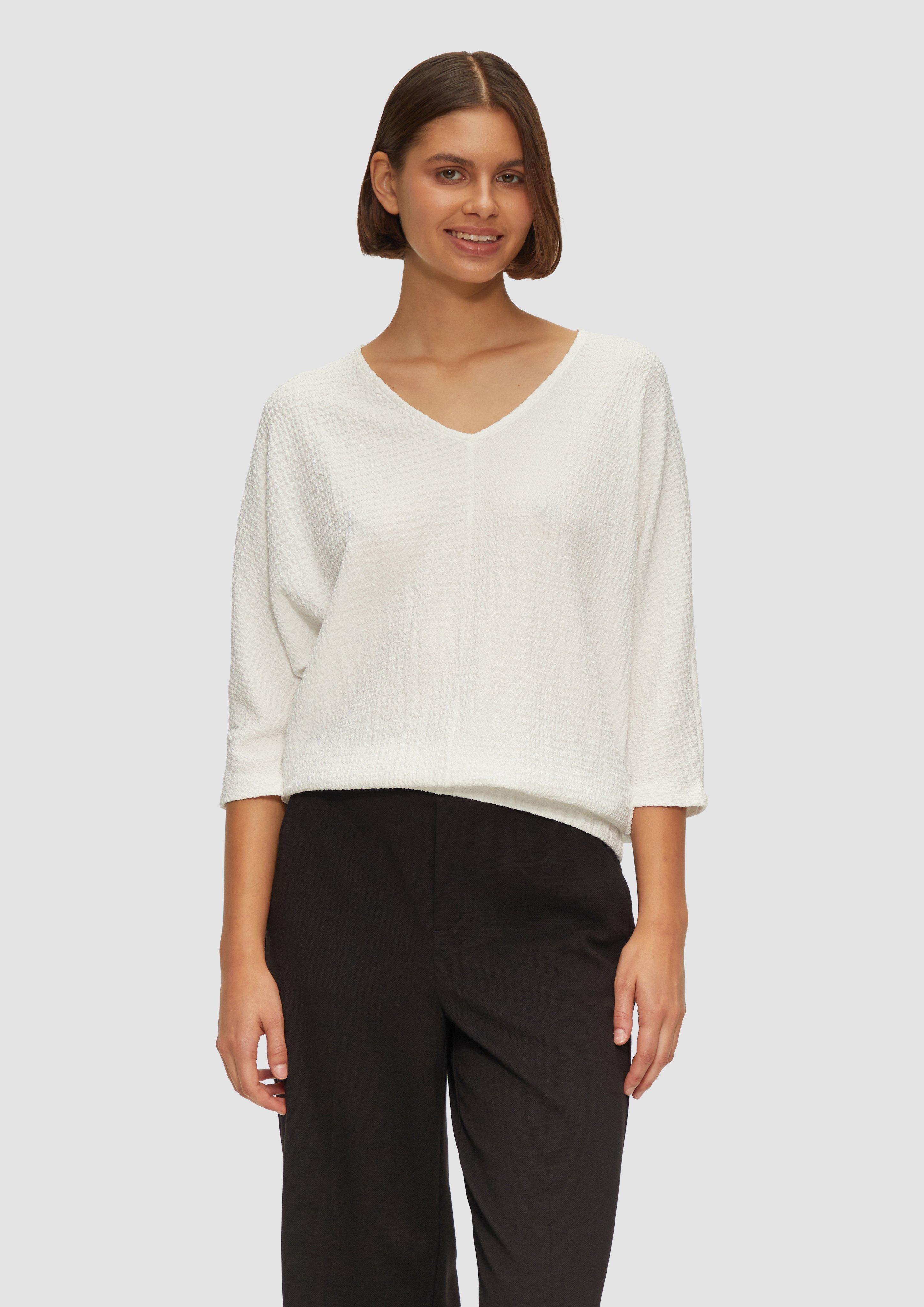 Finely structured jersey shirt with 3 4 length batwing sleeves ecru s.Oliver