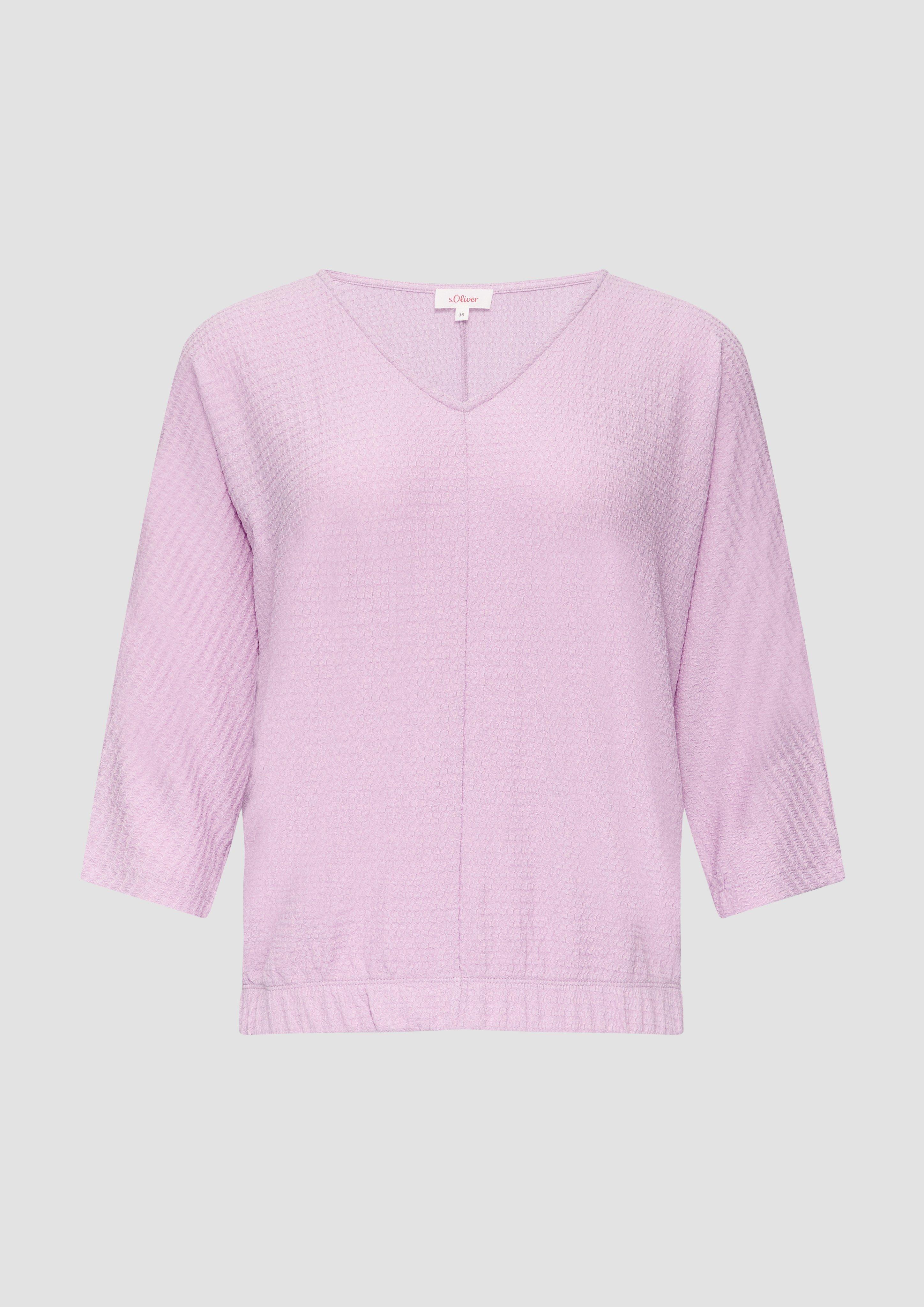s.Oliver - Fein Strukturiertes Jerseyshirt mit 3/4-Fledermausärmeln, Damen, lila
