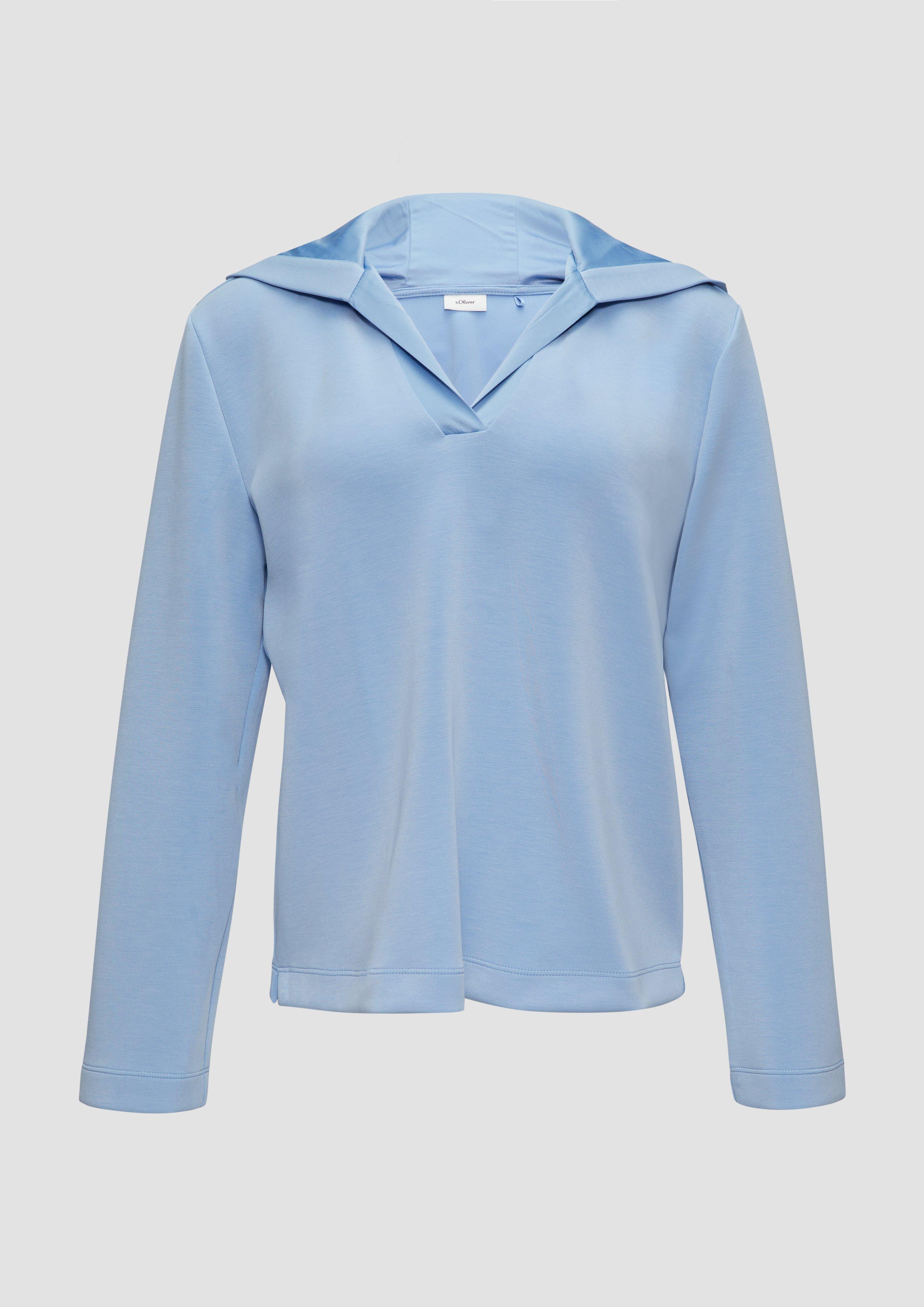 s.Oliver - Kapuzenshirt aus Sweat mit Satin-Details, Damen, blau