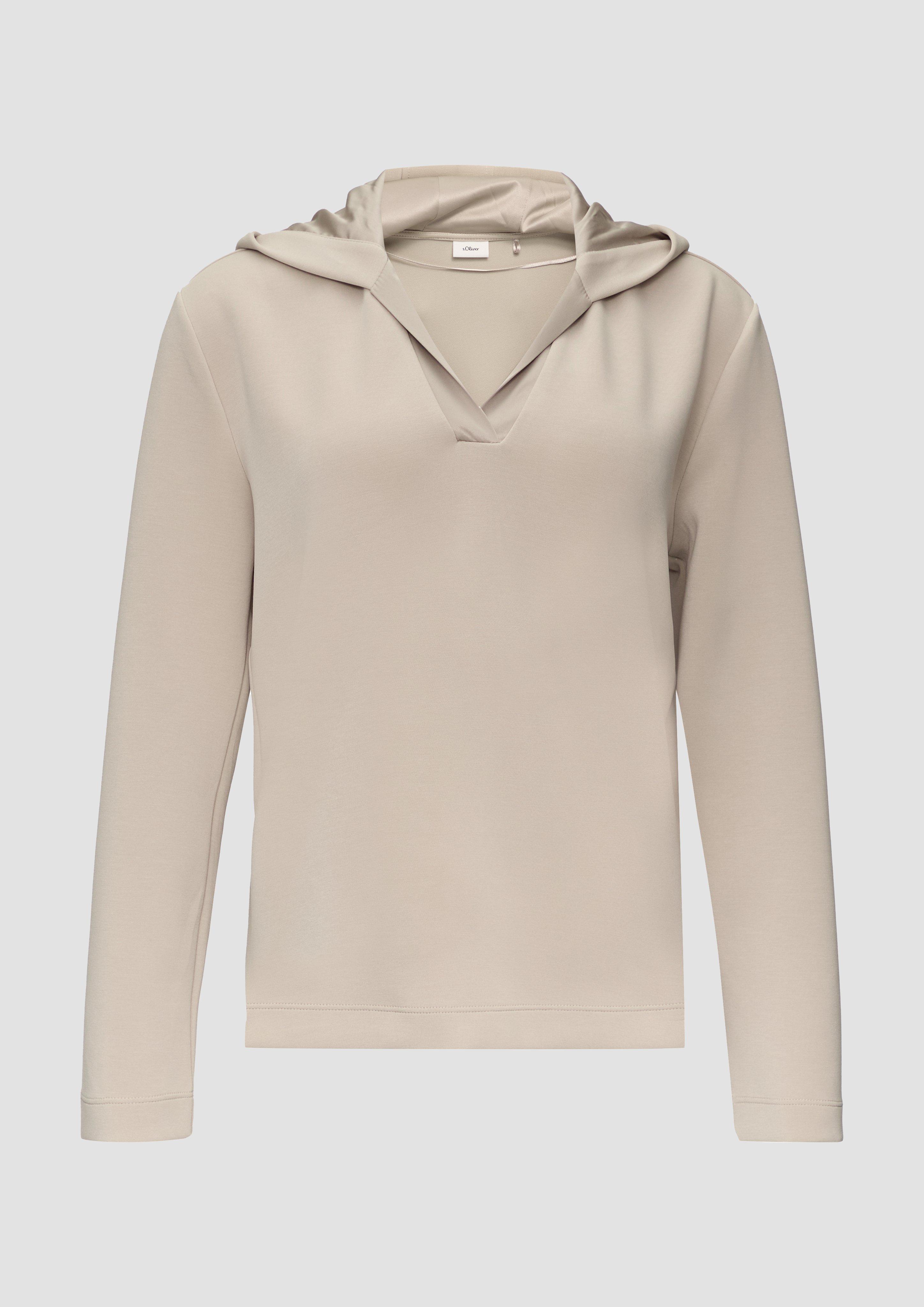 s.Oliver - Kapuzenshirt aus Sweat mit Satin-Details, Damen, Beige