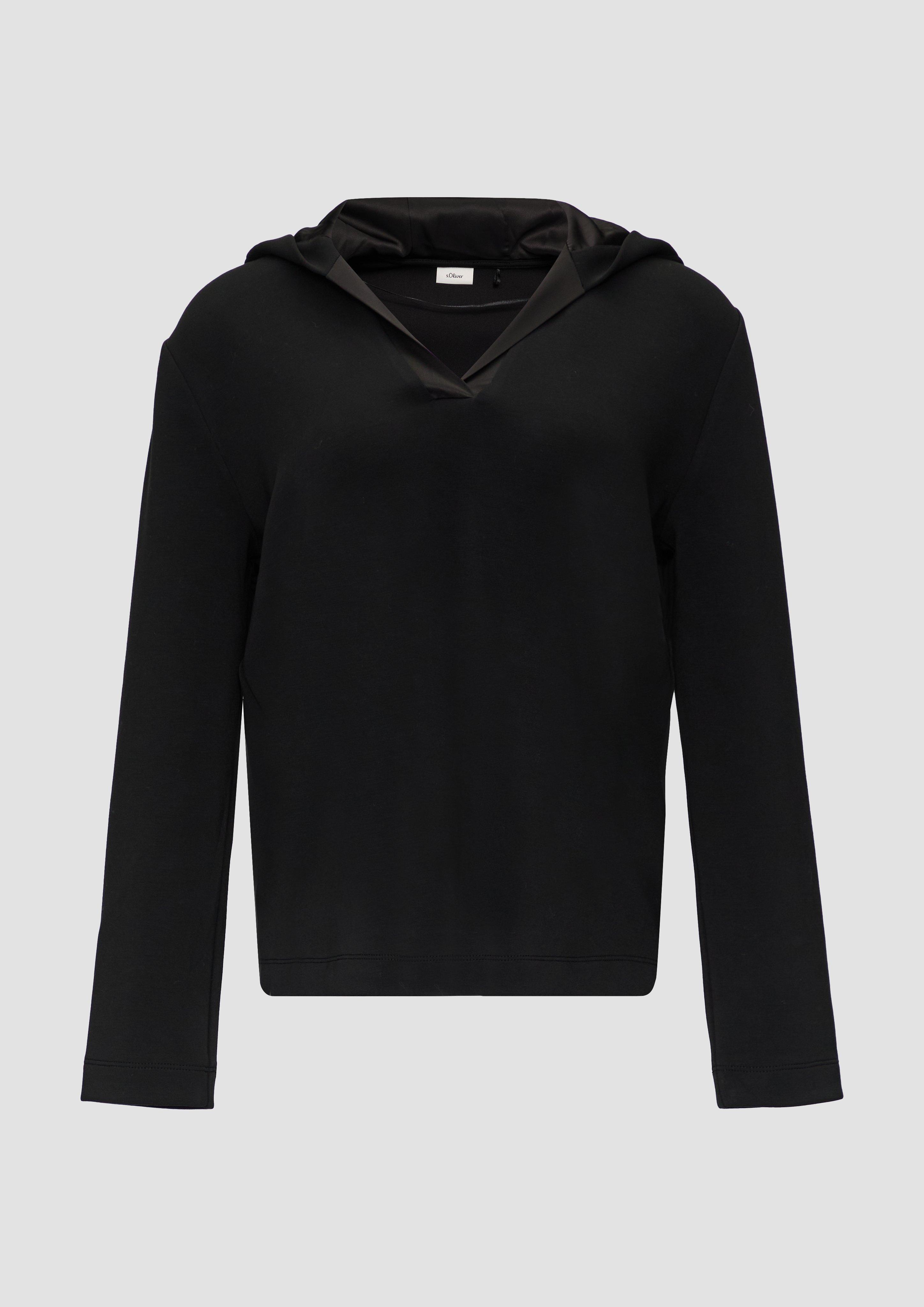 s.Oliver - Kapuzenshirt aus Sweat mit Satin-Details, Damen, schwarz