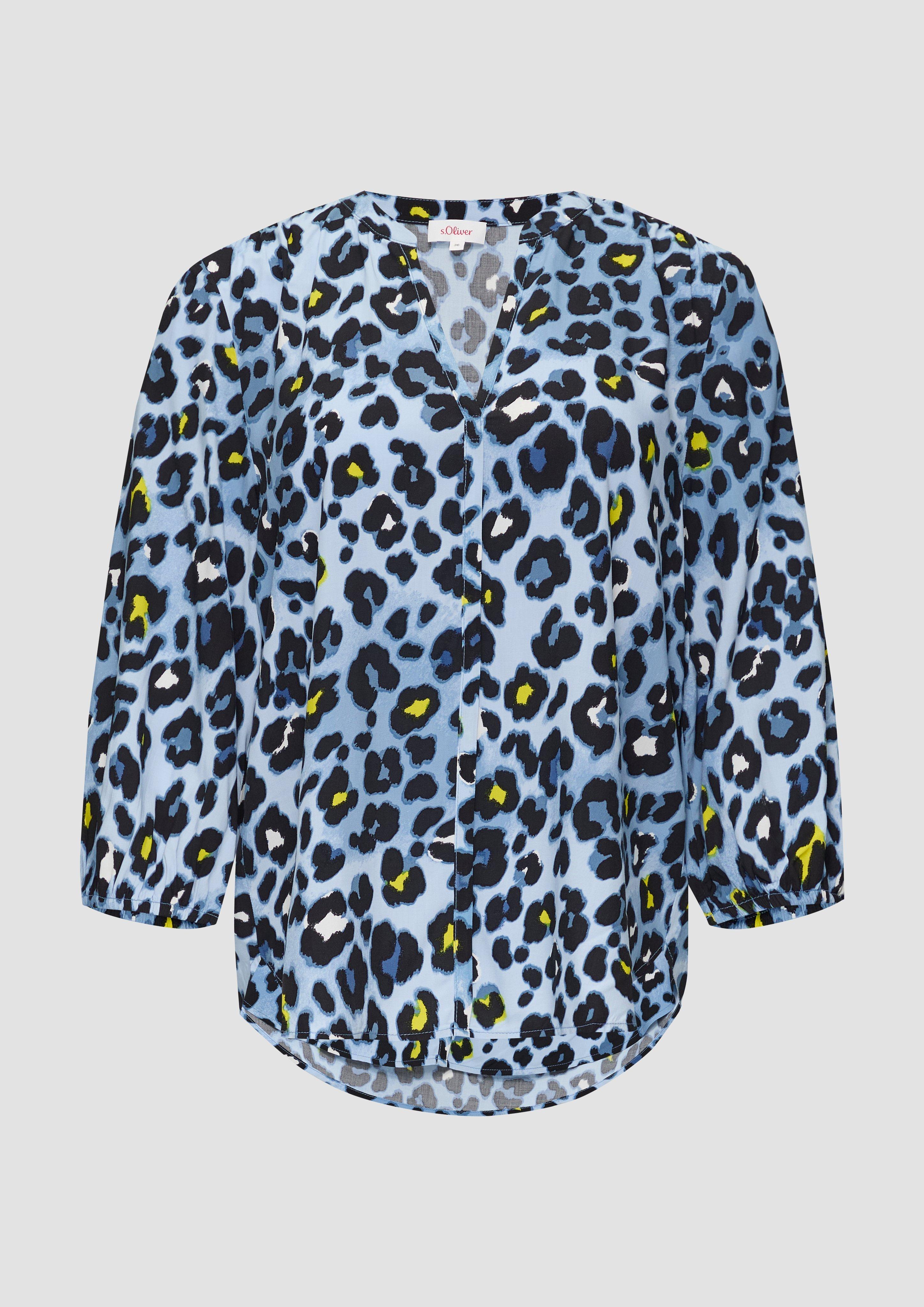 s.Oliver - All-over-Print-Bluse aus Viskose mit Raffungen, Damen, blau