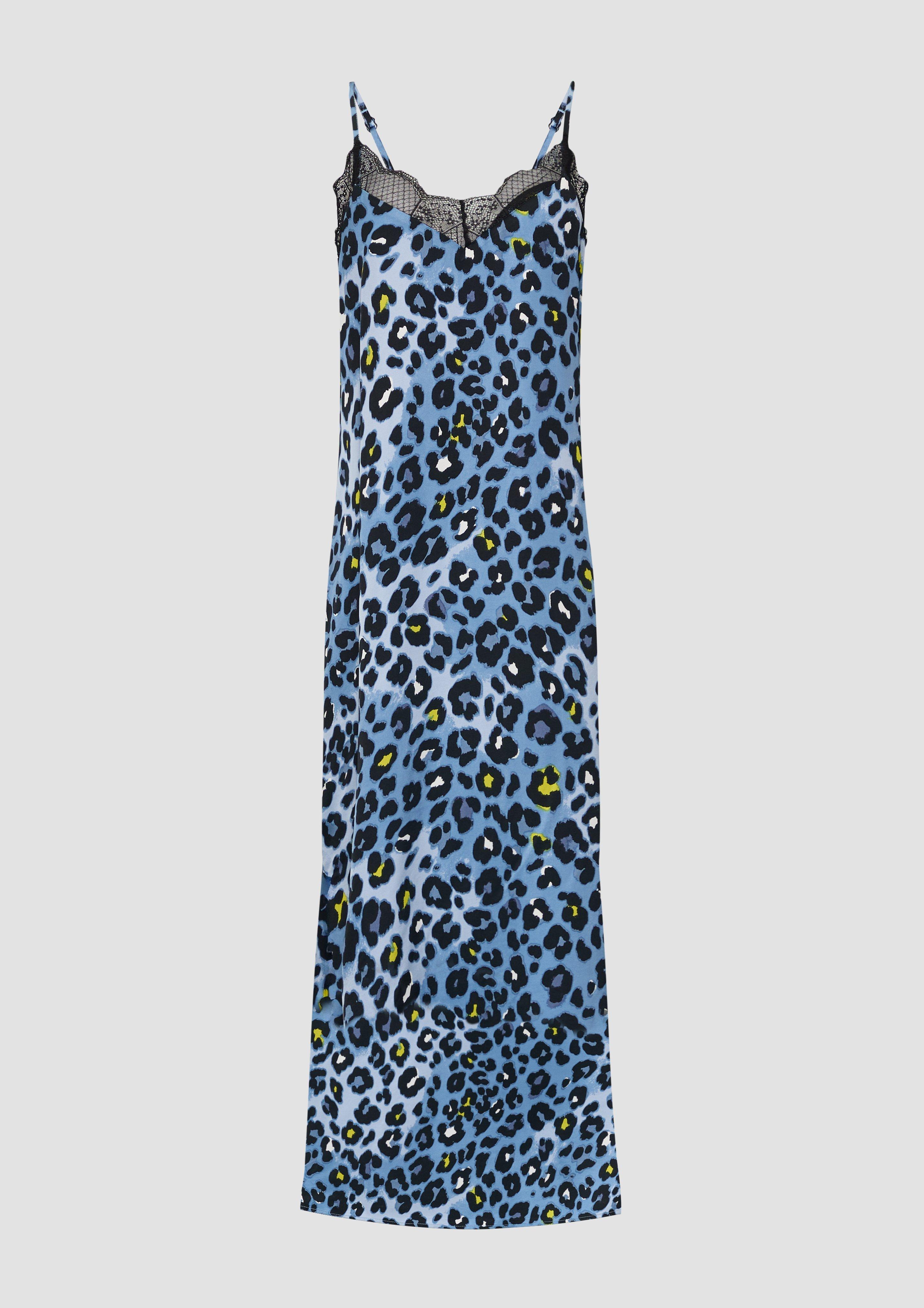 Thumbnail - s.Oliver - Spaghettiträger-Kleid aus Satin mit Leo-Muster, Damen, blau