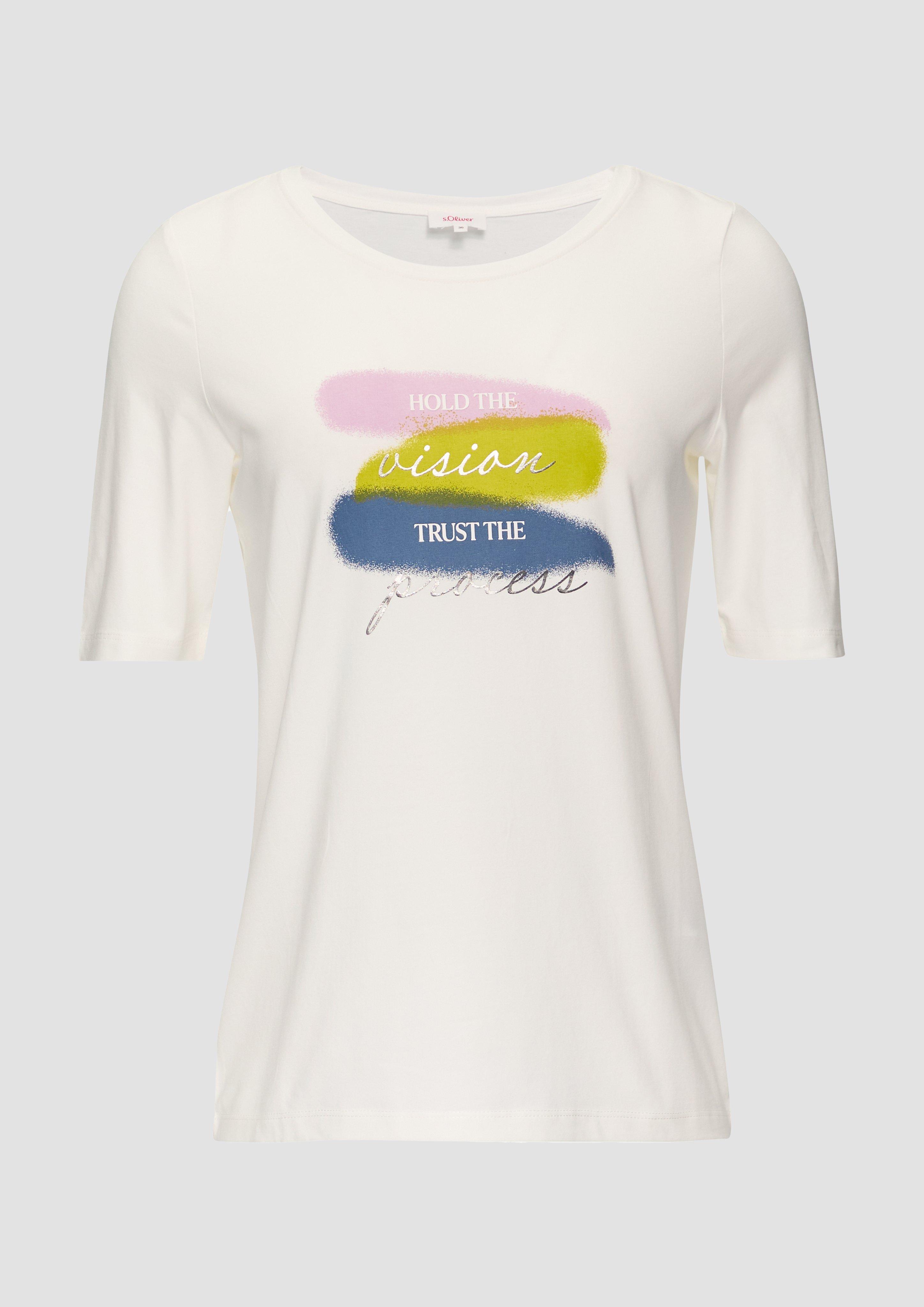 Thumbnail - s.Oliver - Elastisches T-Shirt mit Frontprint, Damen, creme