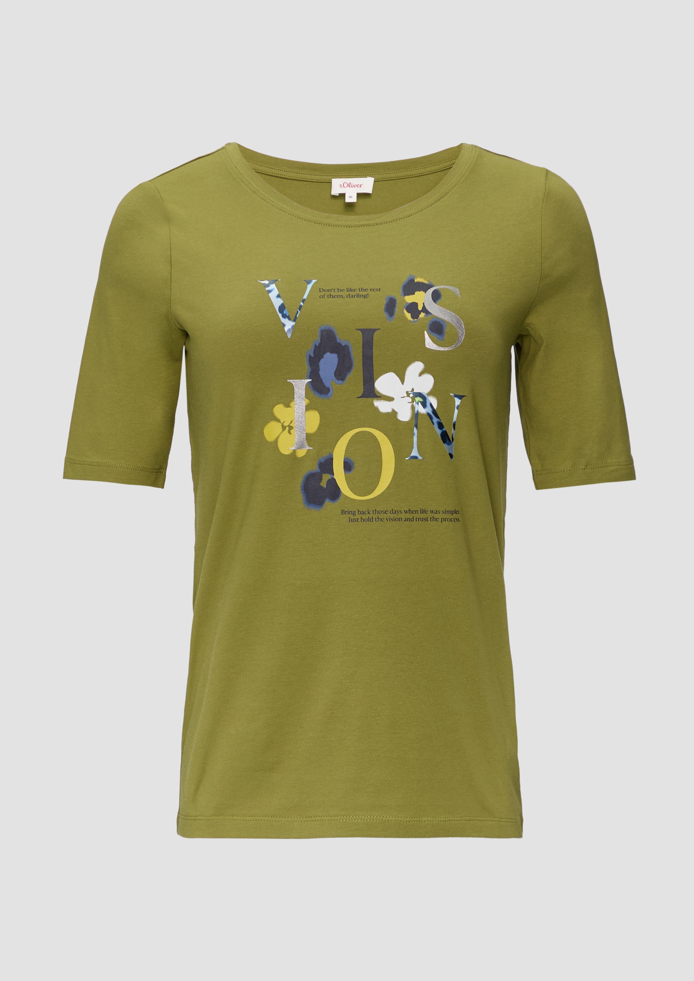 s.Oliver - Elastisches T-Shirt mit Frontprint, Damen, grün
