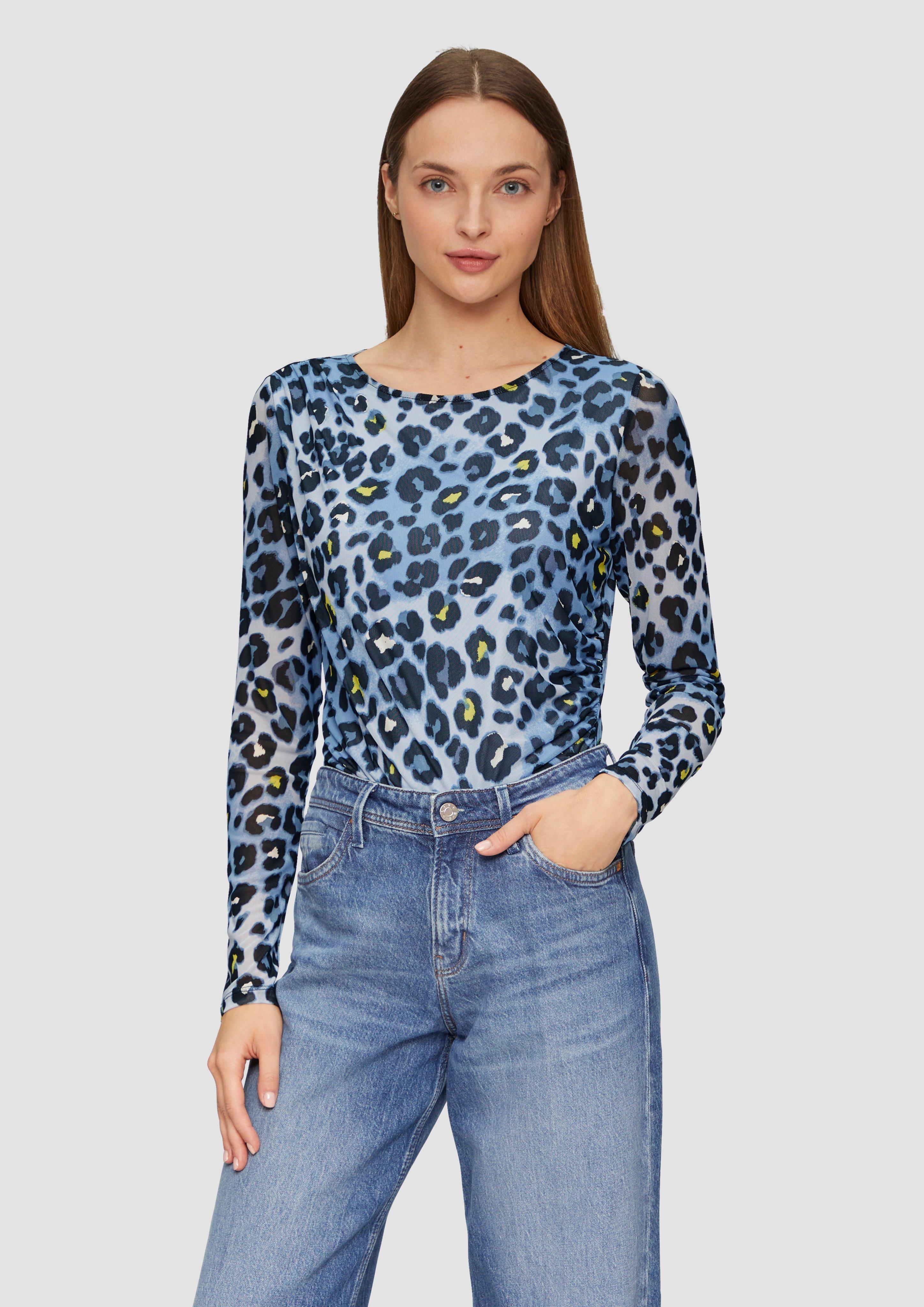 S.Oliver Mesh-Shirt mit asymmetrischer Raffung und Leo-Print