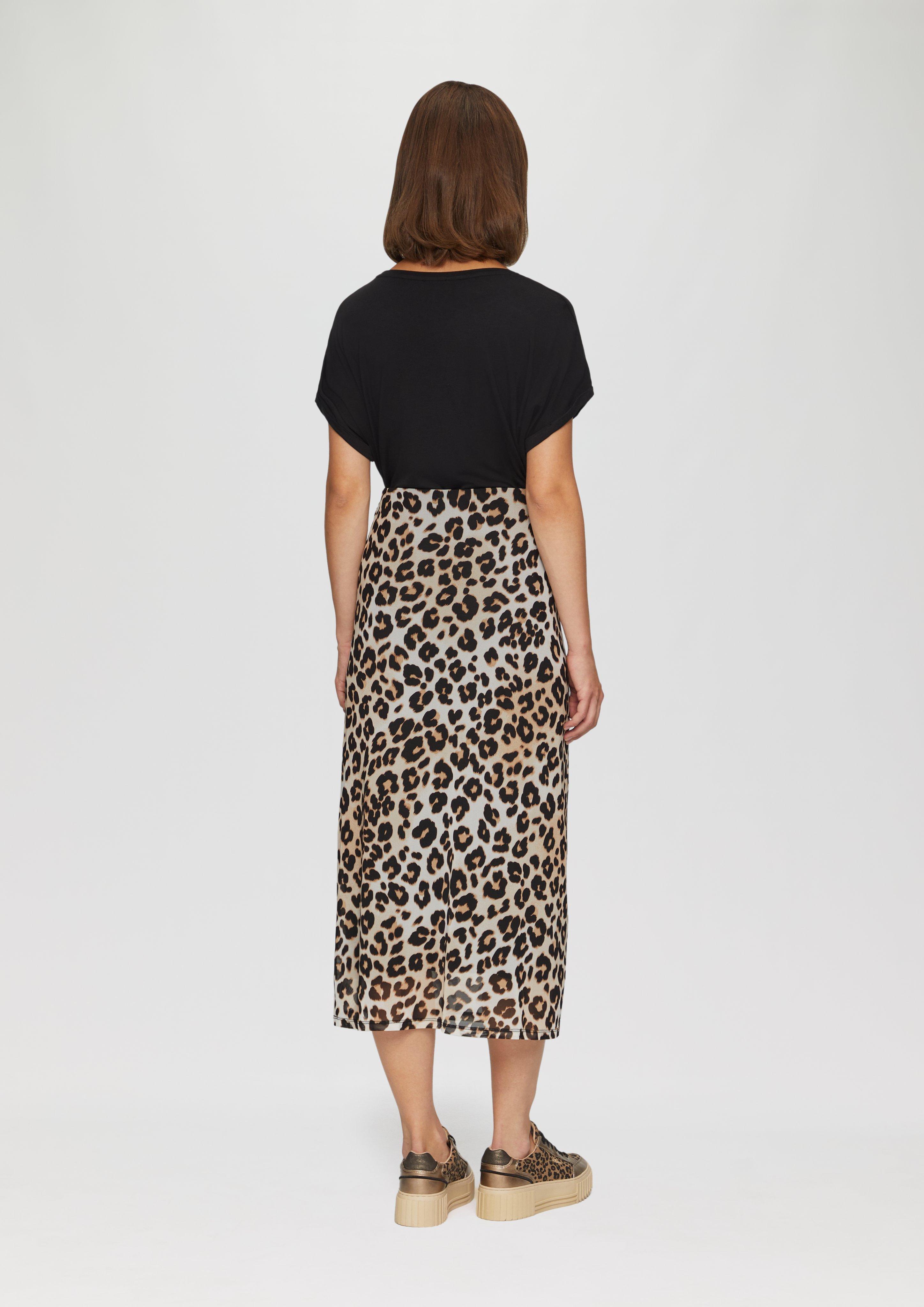 Mesh skirt with gathered details and a leopard print - ecru