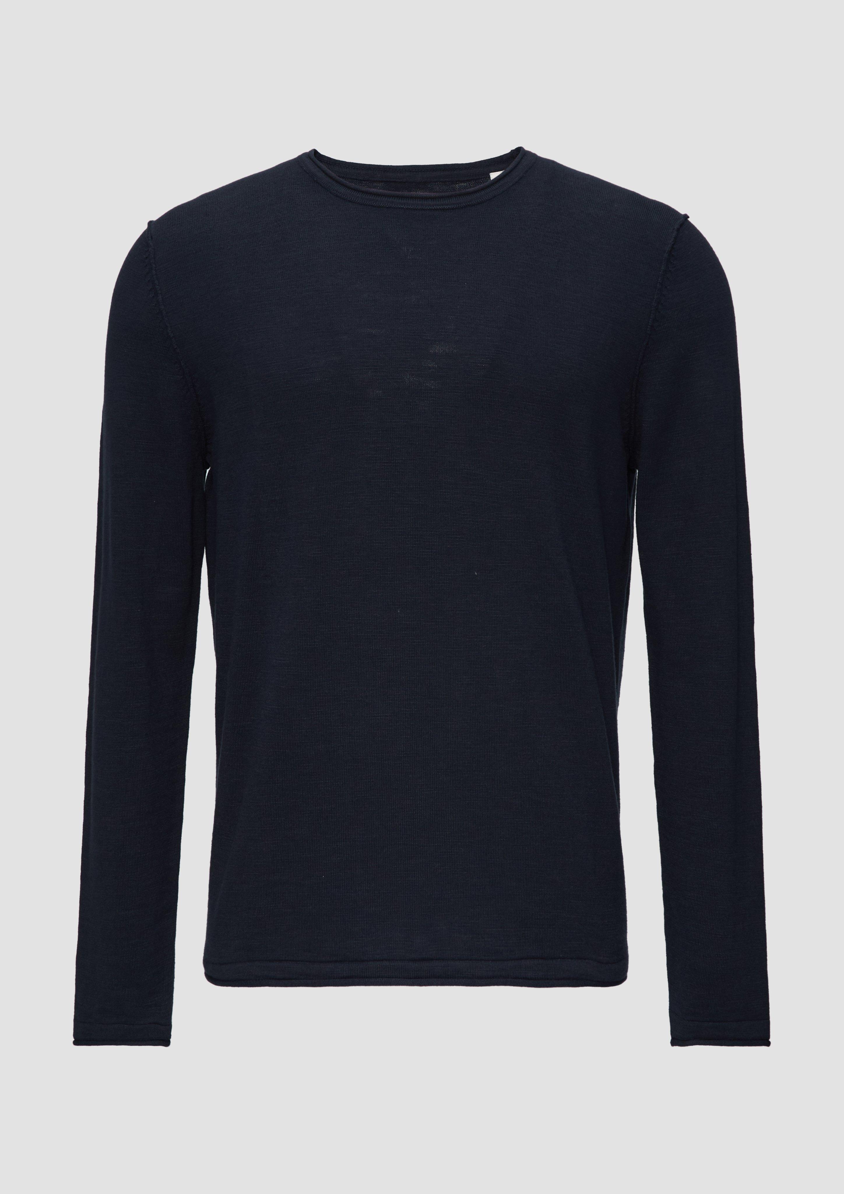 s.Oliver - Strickpullover mit Flammgarnstruktur und Rollsaum-Details, Herren, blau