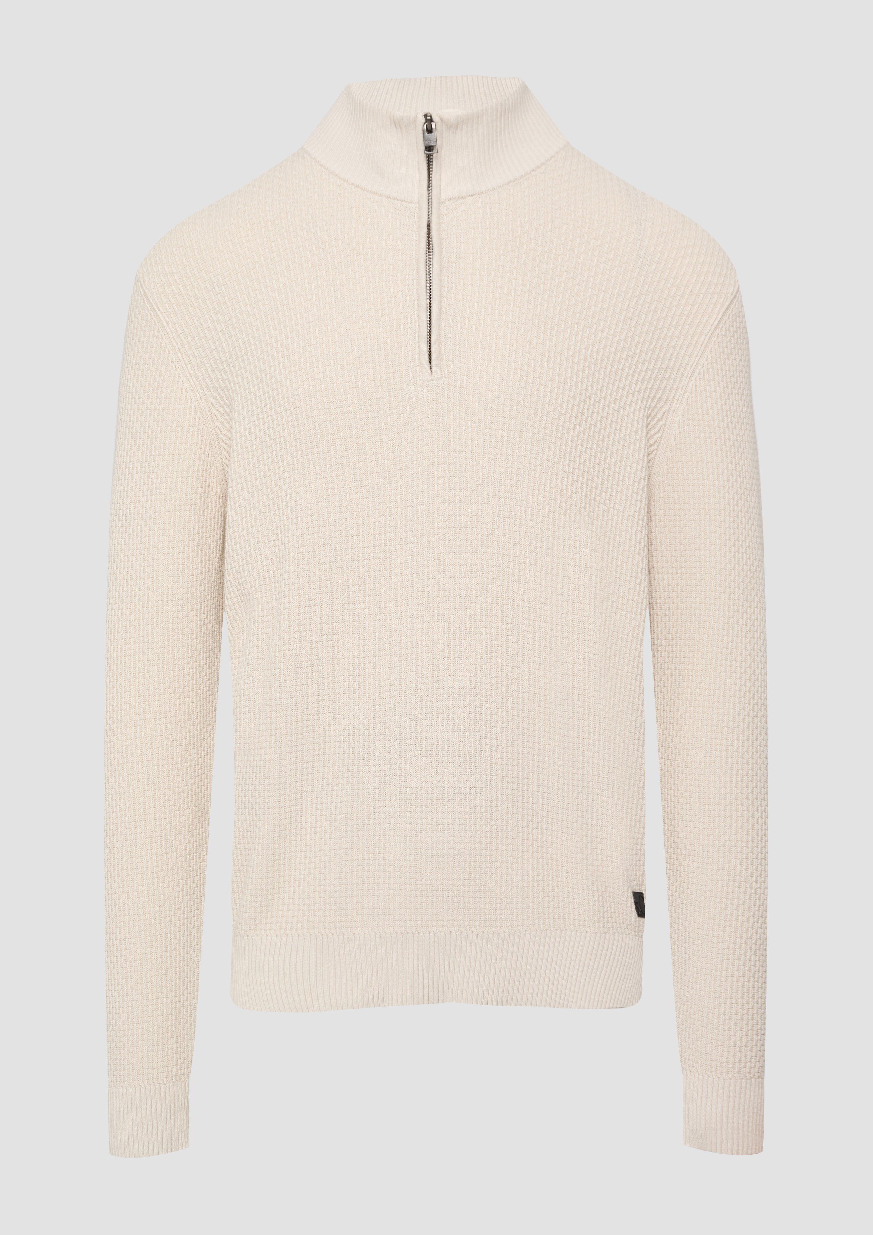 s.Oliver - Strukturierter Strickpullover mit Troyerkragen, Herren, creme