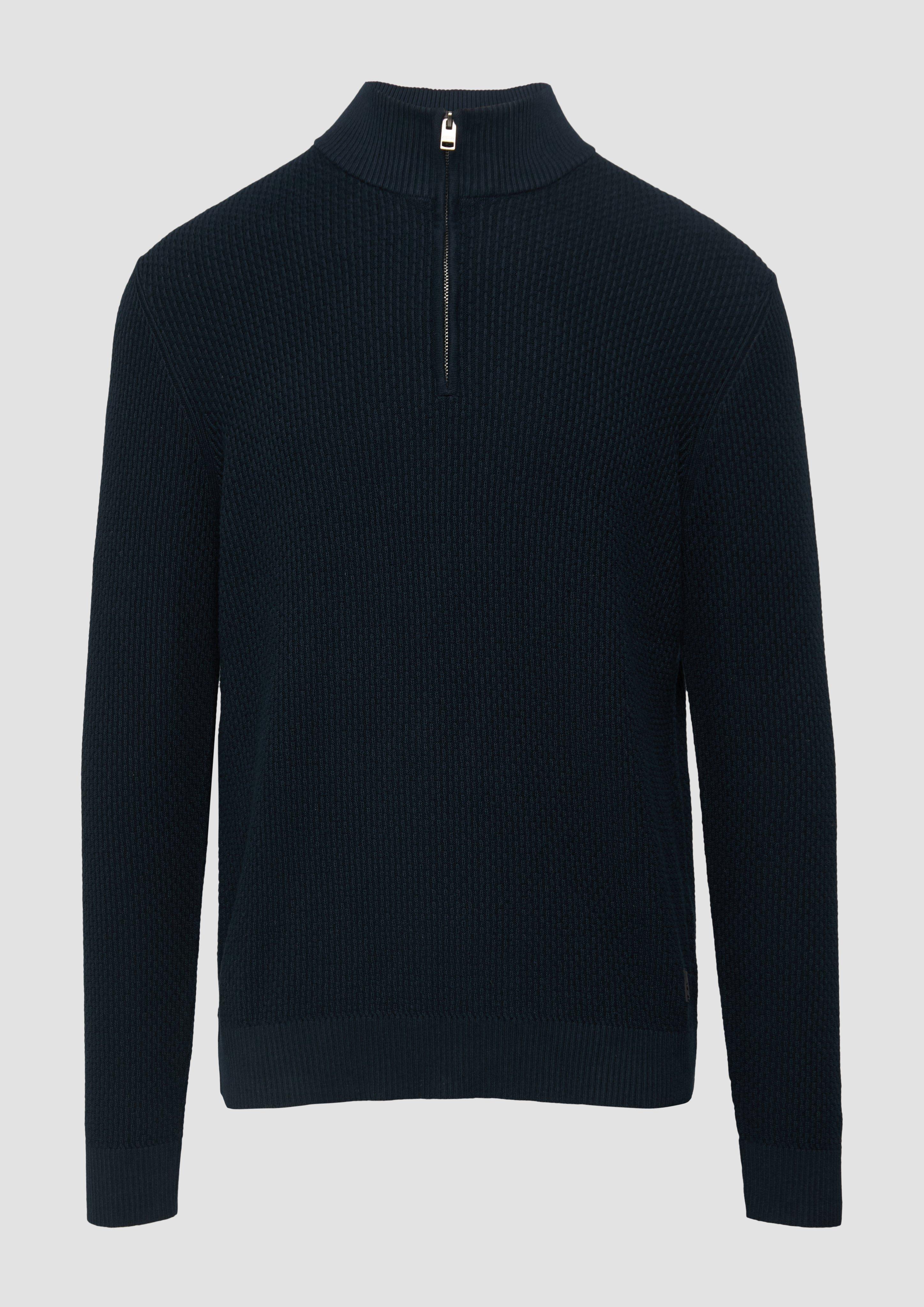 s.Oliver - Strukturierter Strickpullover mit Troyerkragen, Herren, blau