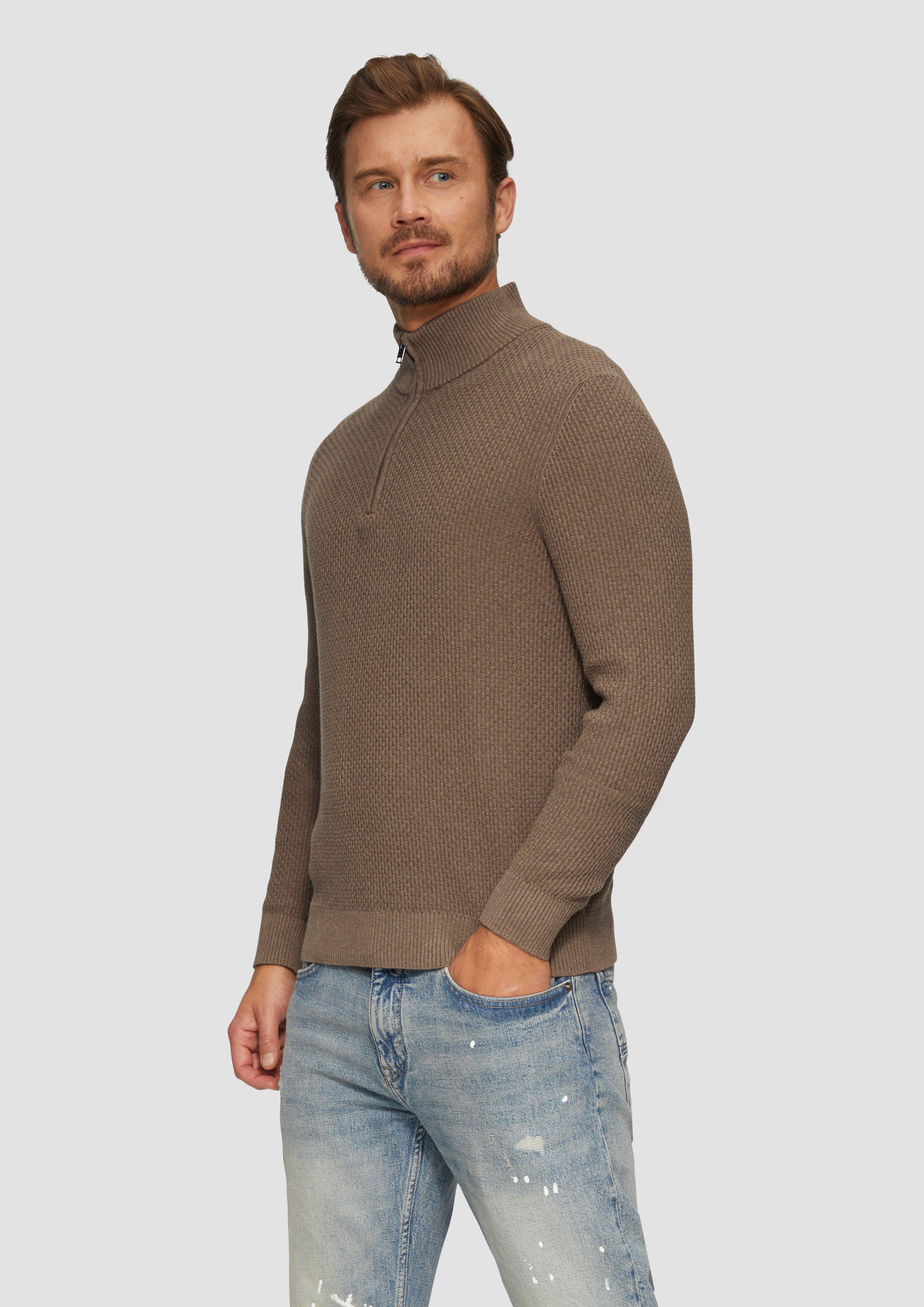 S.Oliver Strukturierter Strickpullover mit Troyerkragen