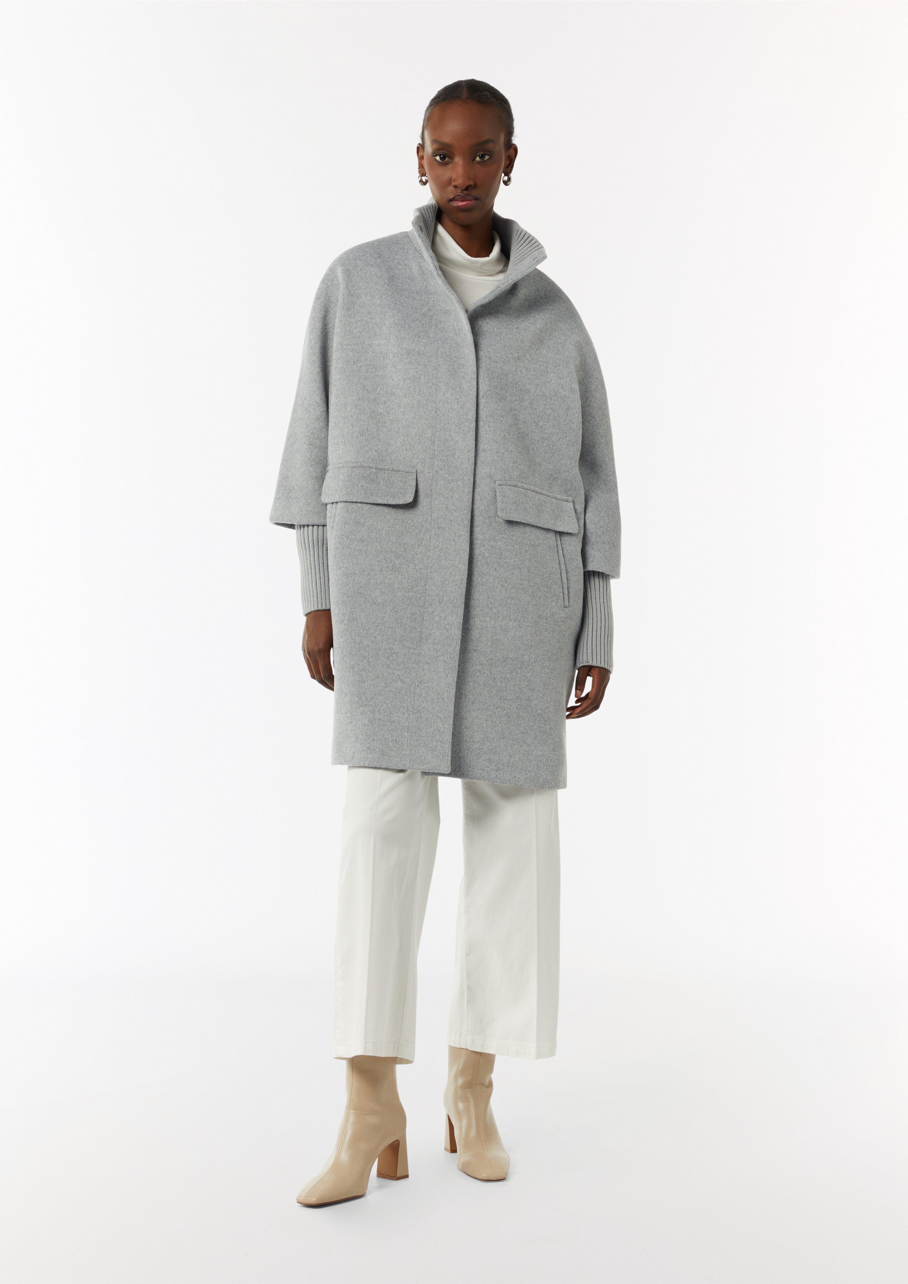 Wool coat with a ribbed collar and sleeves - Grey | SCAYLE