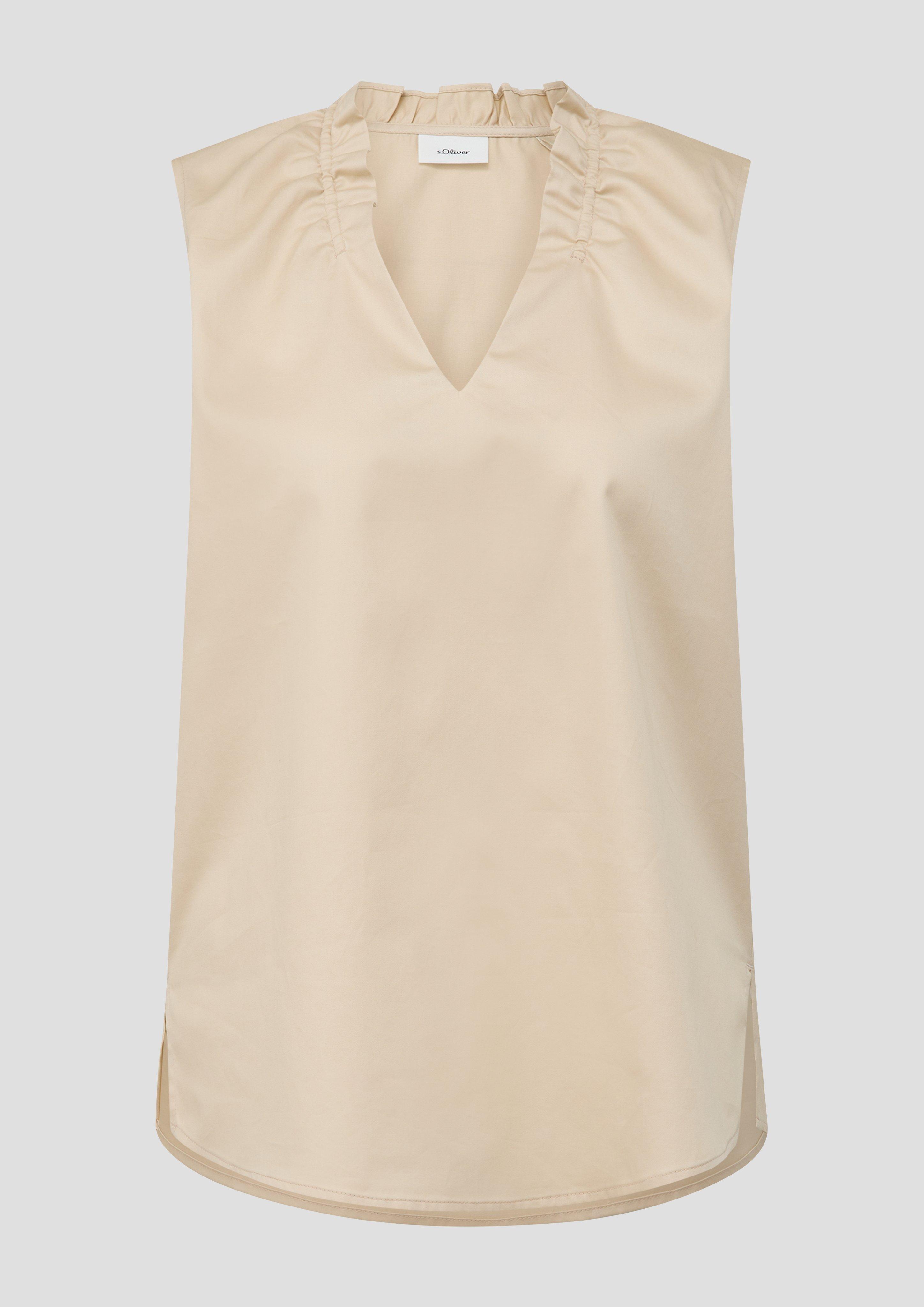 s.Oliver - Ärmellose Bluse mit gerüschtem Kragen, Damen, Beige