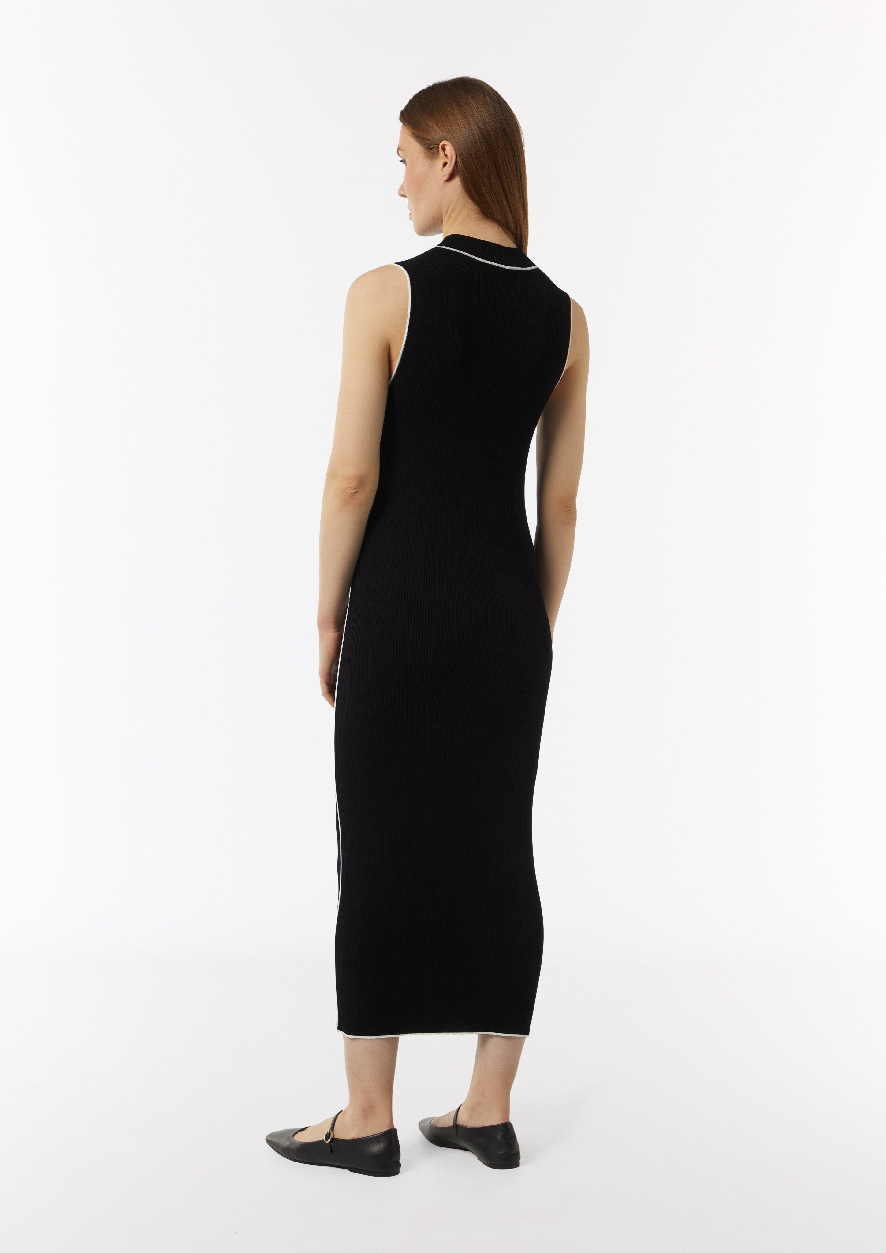 Figure-defining rib knit dress with contrasting details