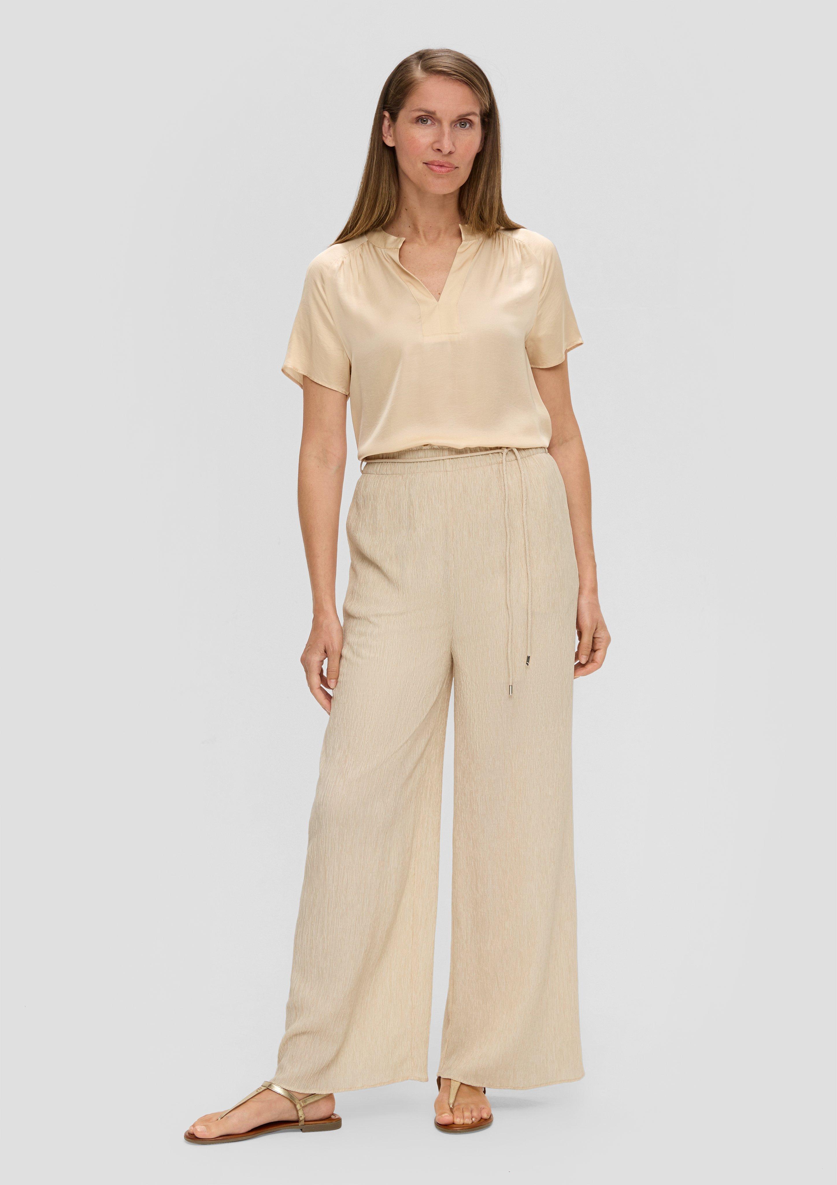 Trousers with a crinkle texture and slit pockets - beige | s Trousers with a crinkle texture and slit pockets - beige | s