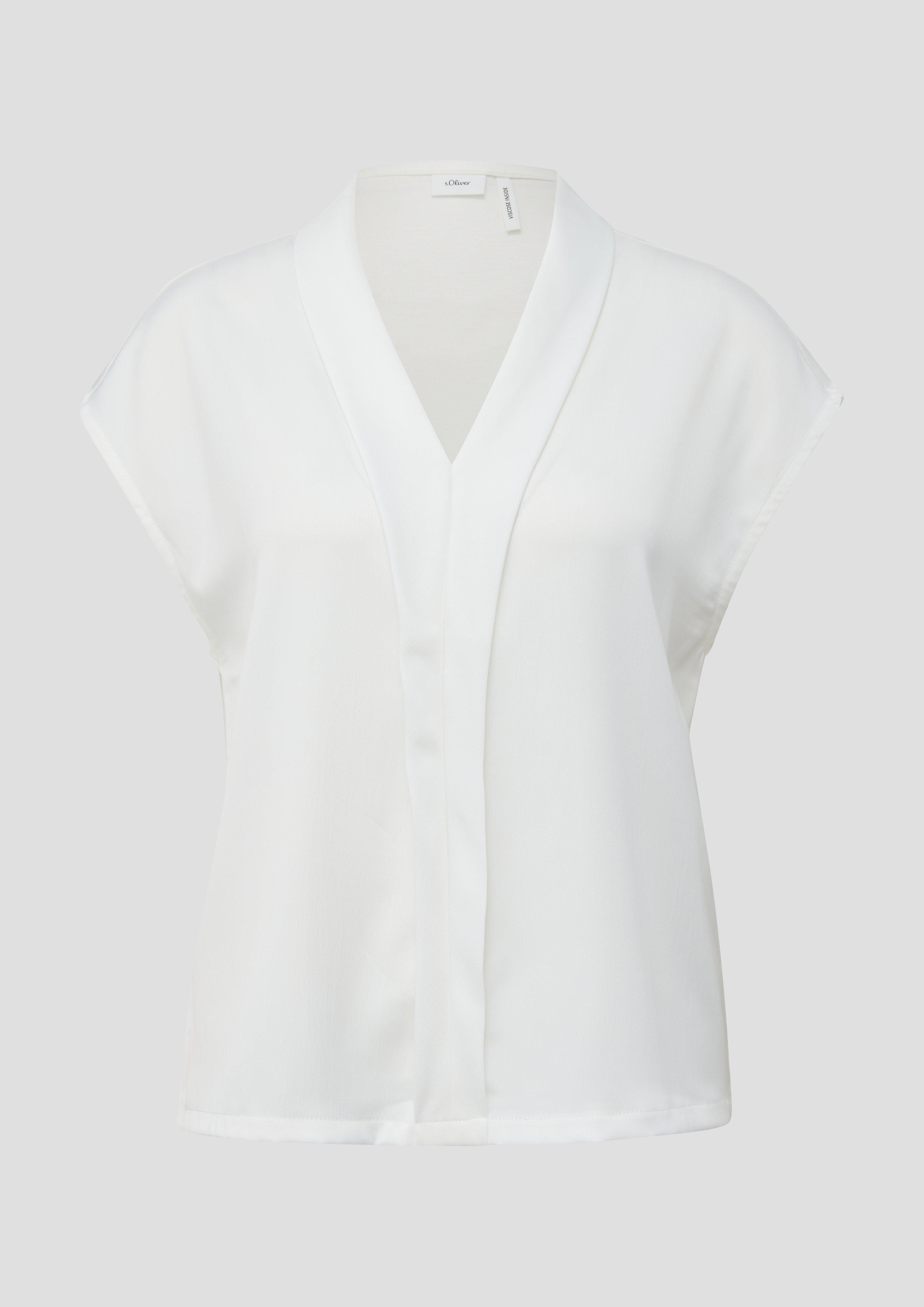 s.Oliver - Satiniertes Blusenshirt im Fabricmix, Damen, creme