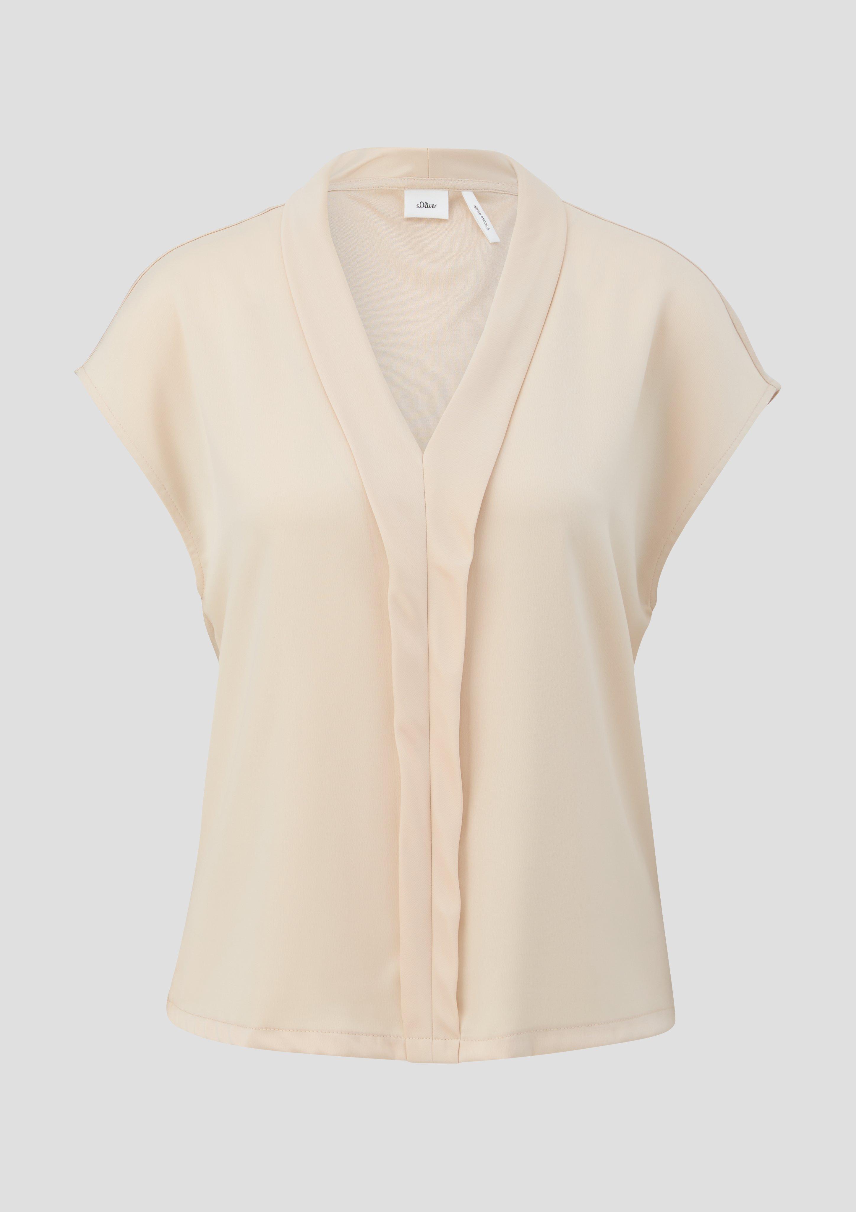 s.Oliver - Satiniertes Blusenshirt im Fabricmix, Damen, Beige