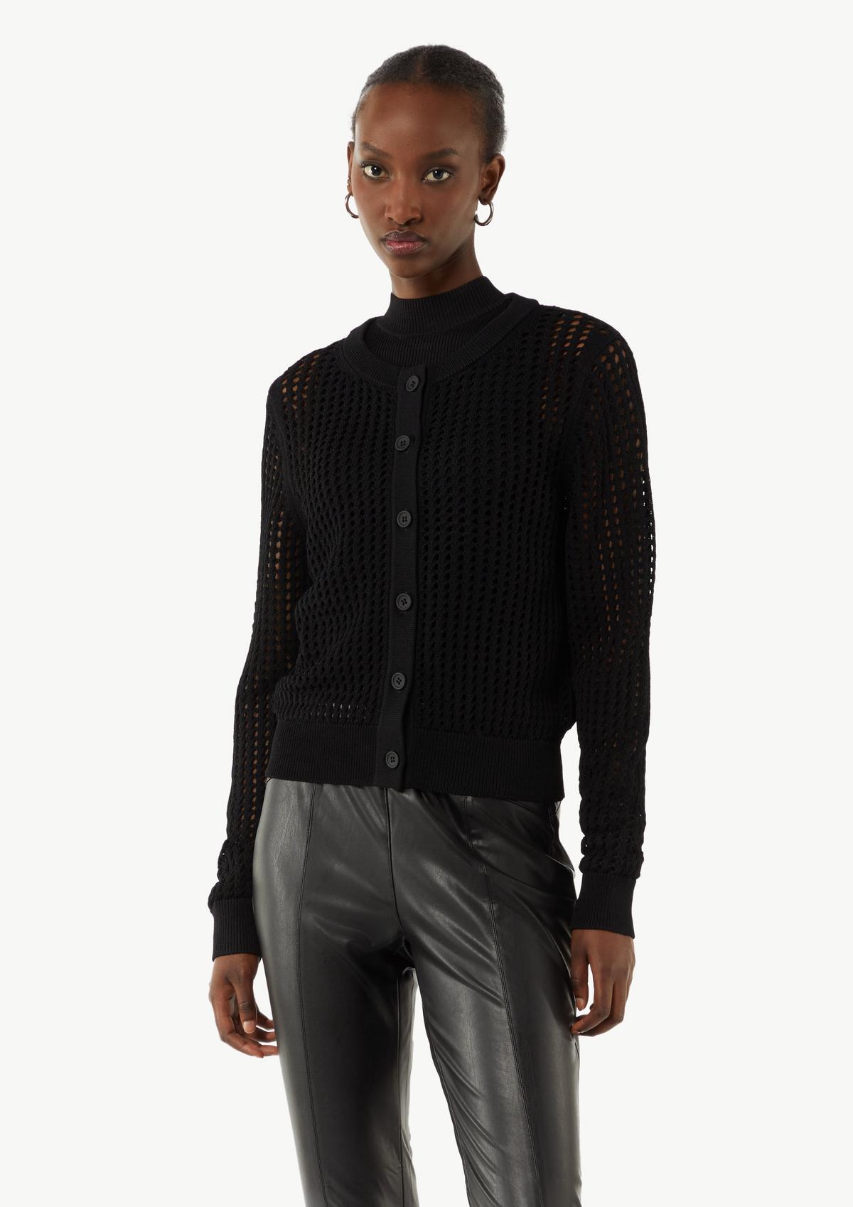 Sheer knit openwork cardigan - black | Comma