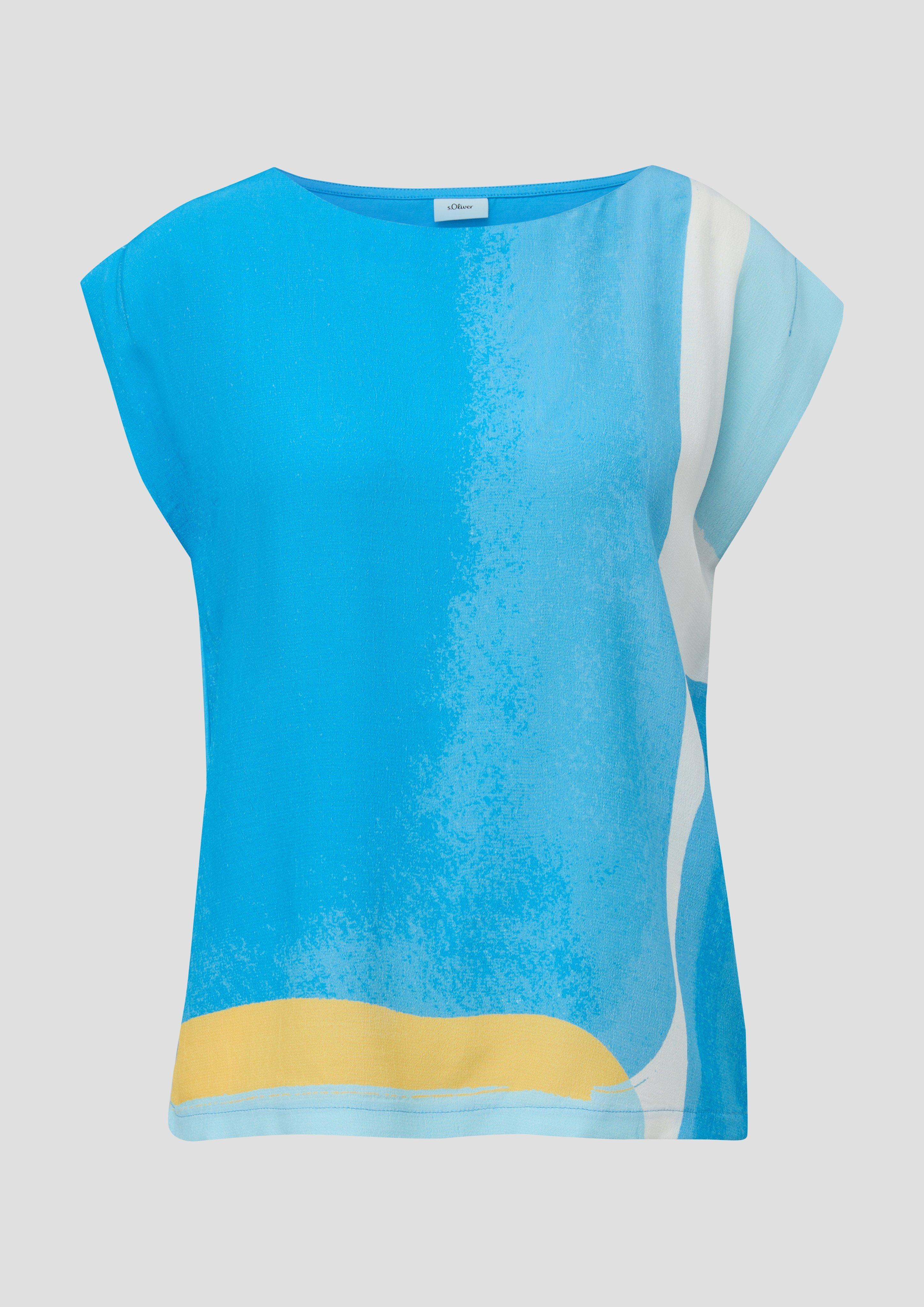 s.Oliver - Baumwoll-T-Shirt mit Frontprint, Damen, Blau