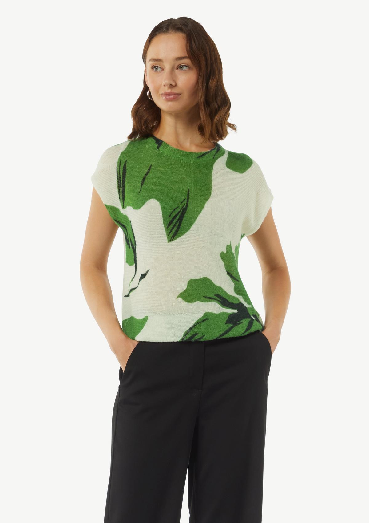 Short sleeve knitted jumper with an all-over print - white | Comma