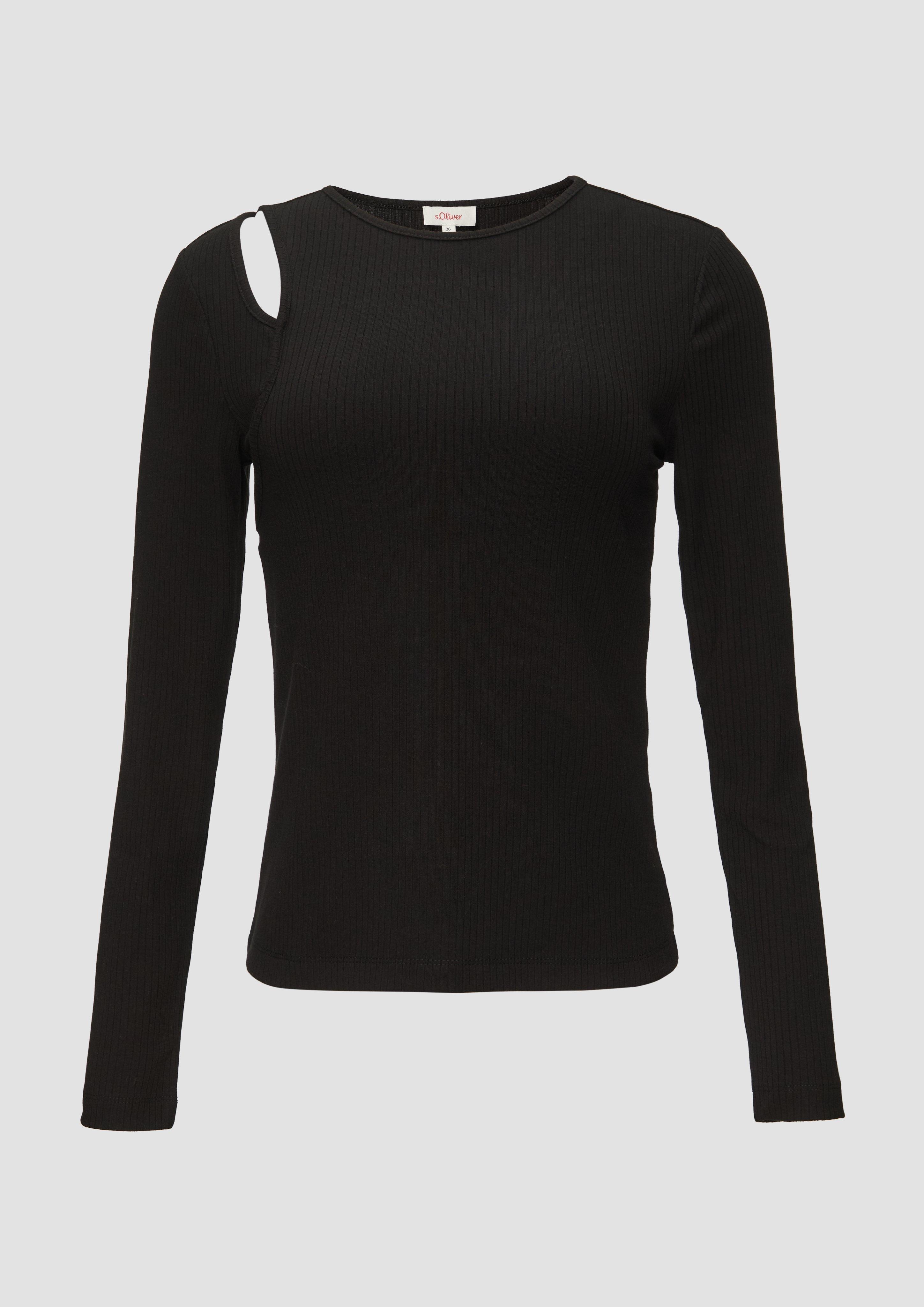 s.Oliver - Geripptes Longsleeve mit Cut-Out, Damen, schwarz