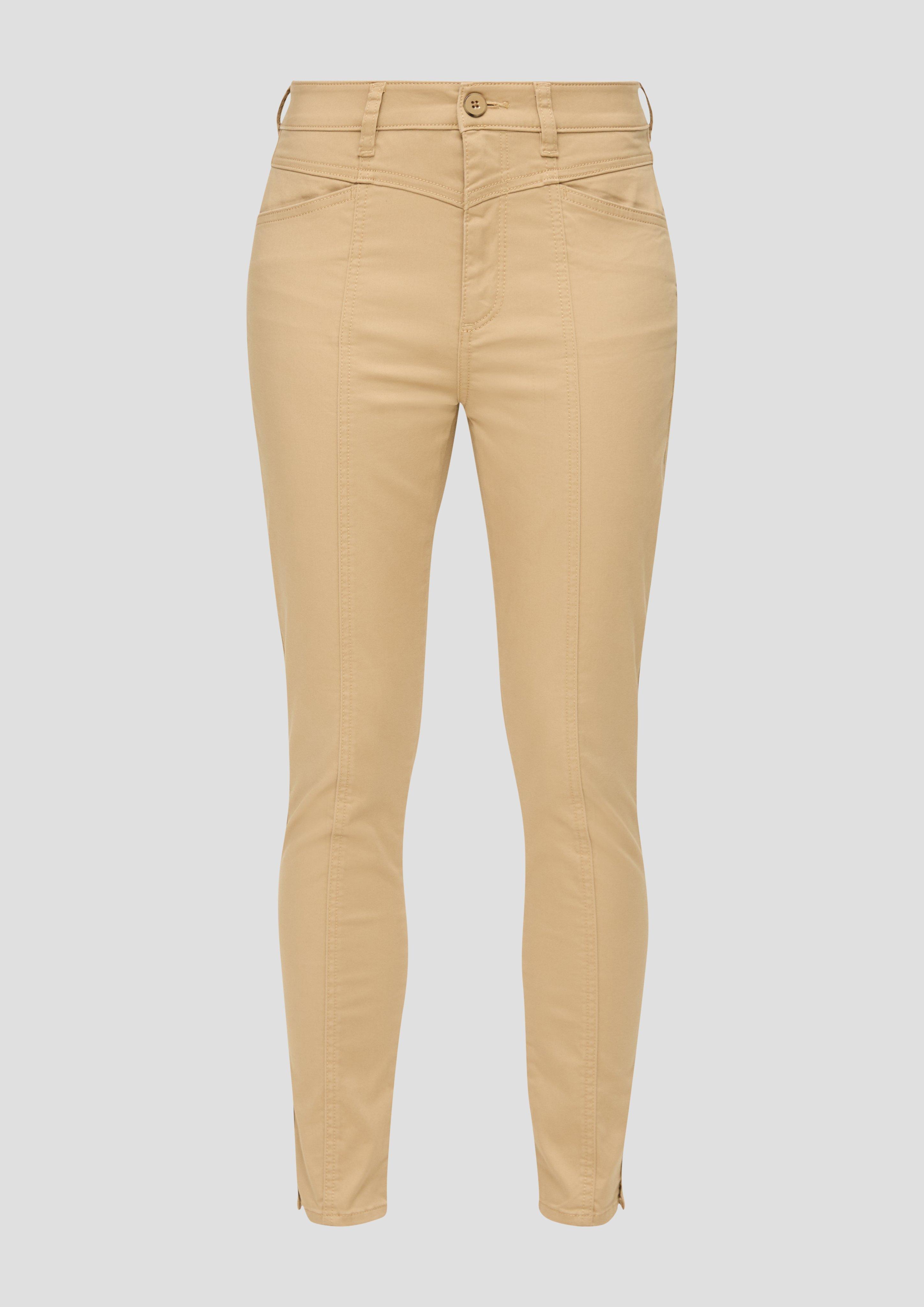 s.Oliver - Schmale Hose aus Baumwollstretch mit Ziernähten, Damen, Beige