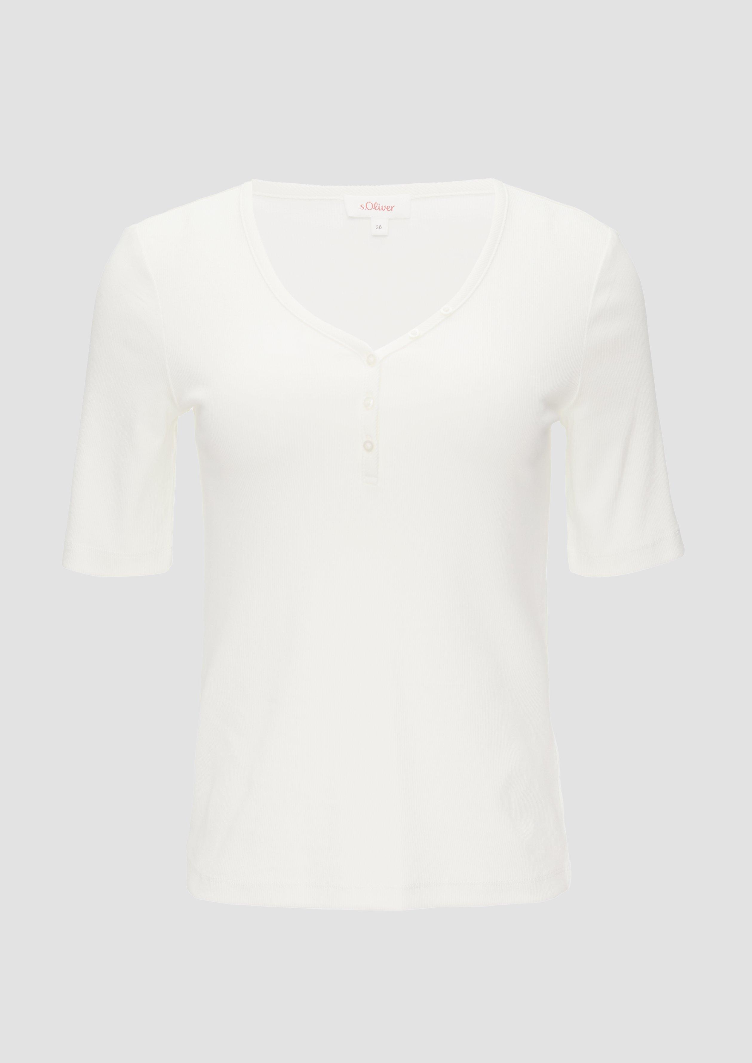 s.Oliver - Rippshirt mit Henley-Ausschnitt, Damen, creme