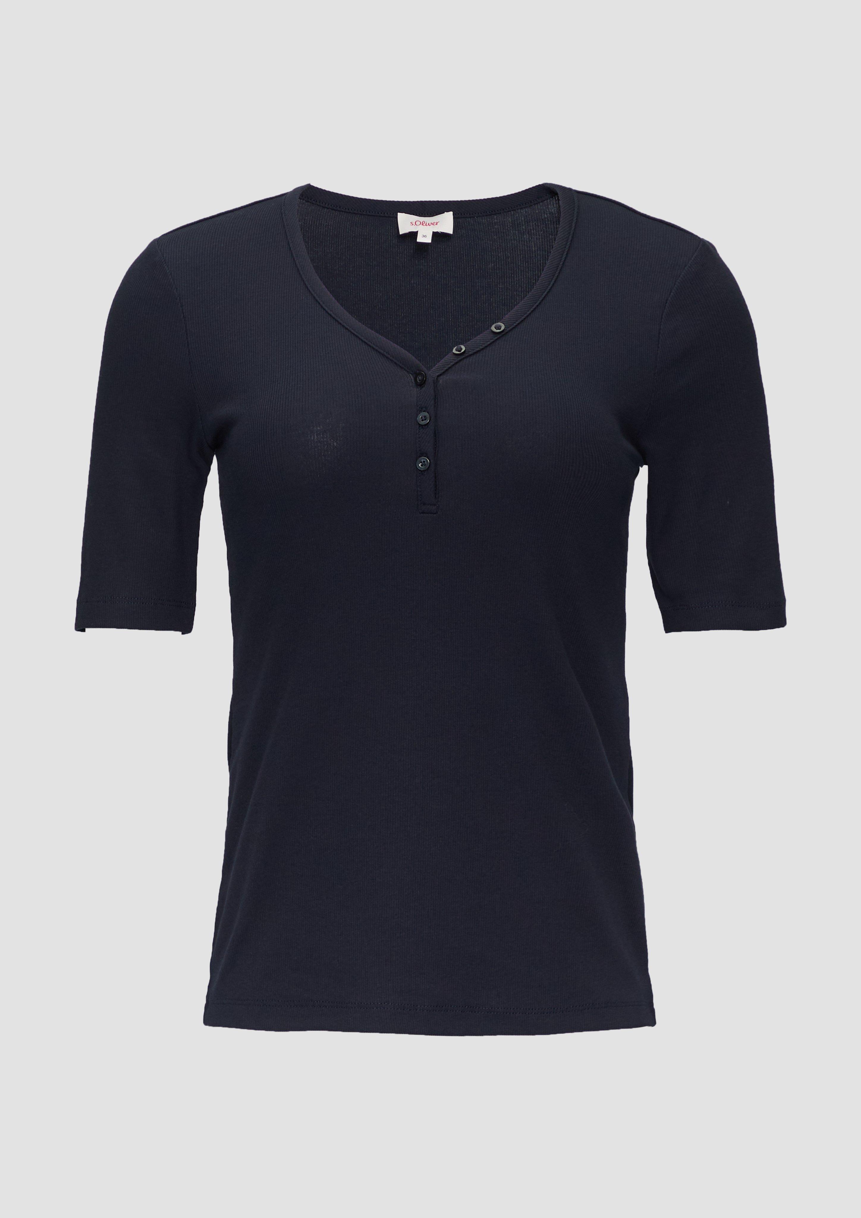 s.Oliver - Rippshirt mit Henley-Ausschnitt, Damen, blau