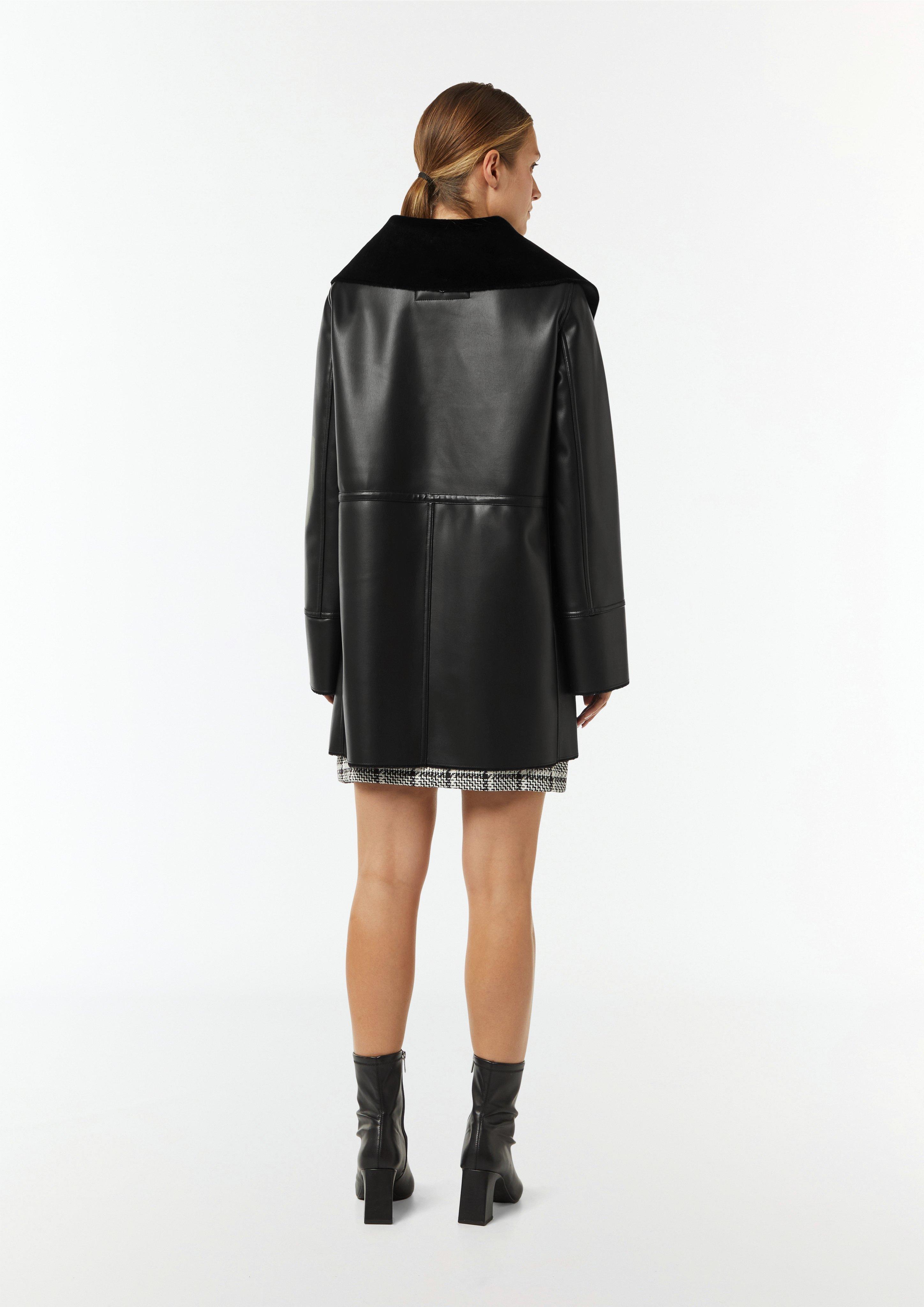Faux leather coat with faux fur - black | Comma Faux leather coat with faux fur - black | Comma