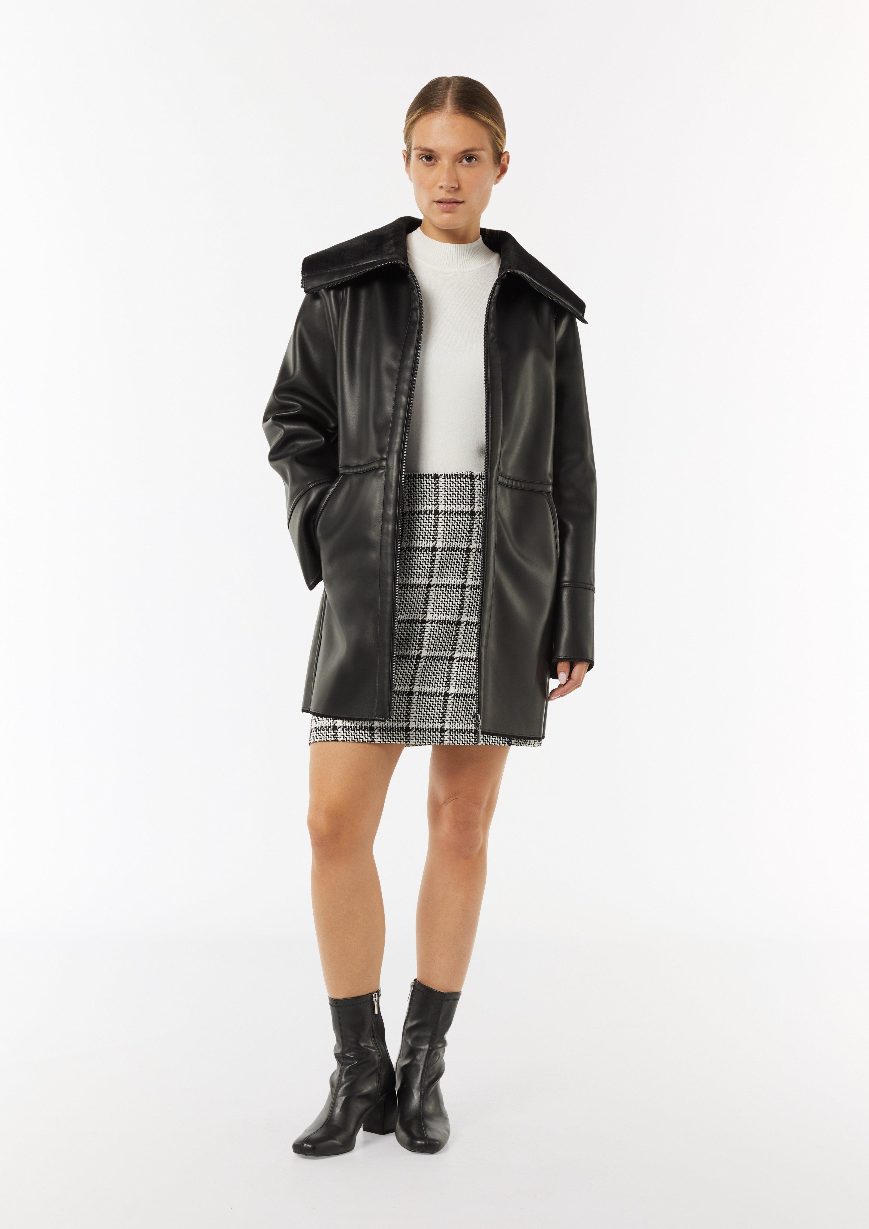 Faux leather coat with faux fur - black | Comma Faux leather coat with faux fur - black | Comma